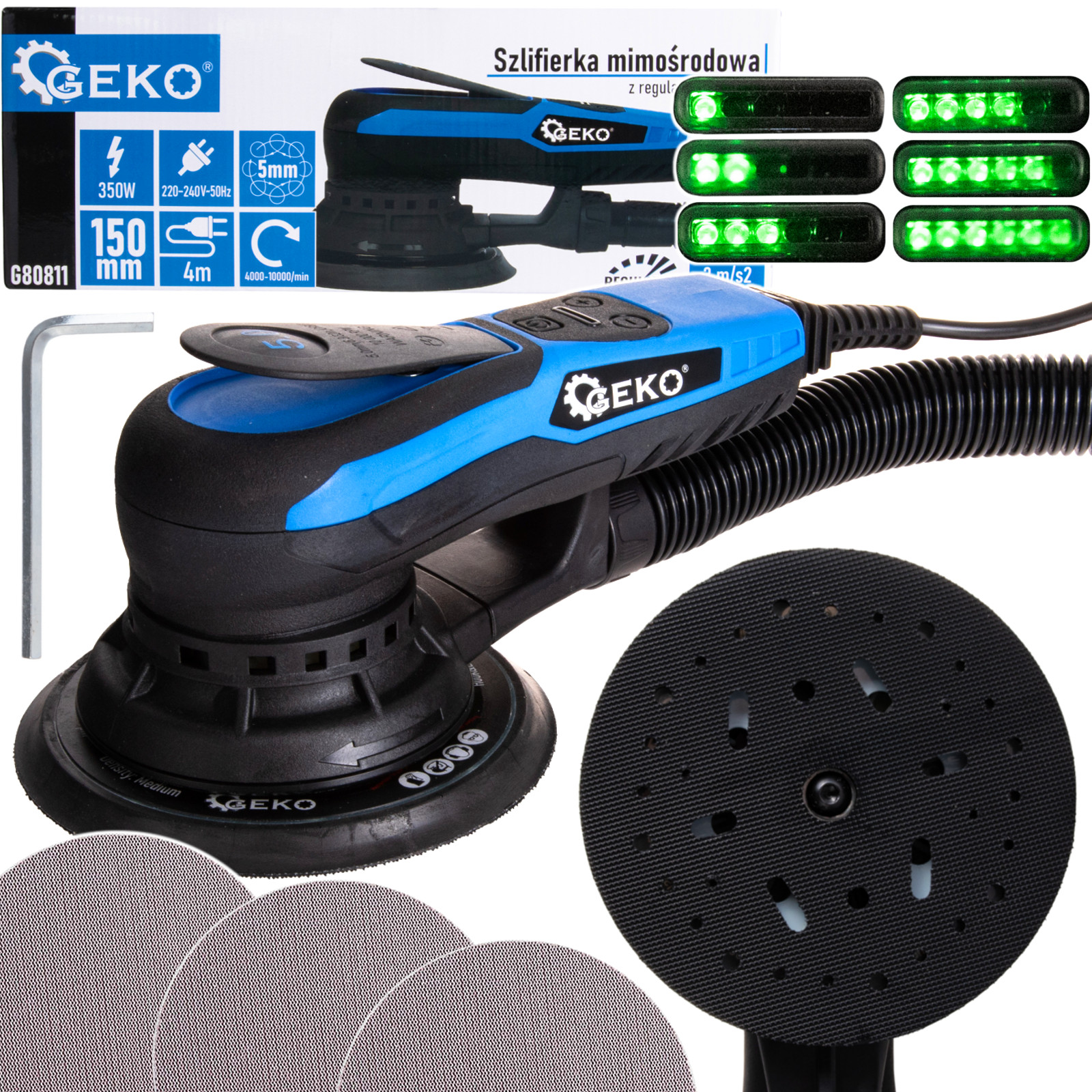 Geko Bezkartáčová excentrická brúska 150 mm 350 W s reguláciou G80811