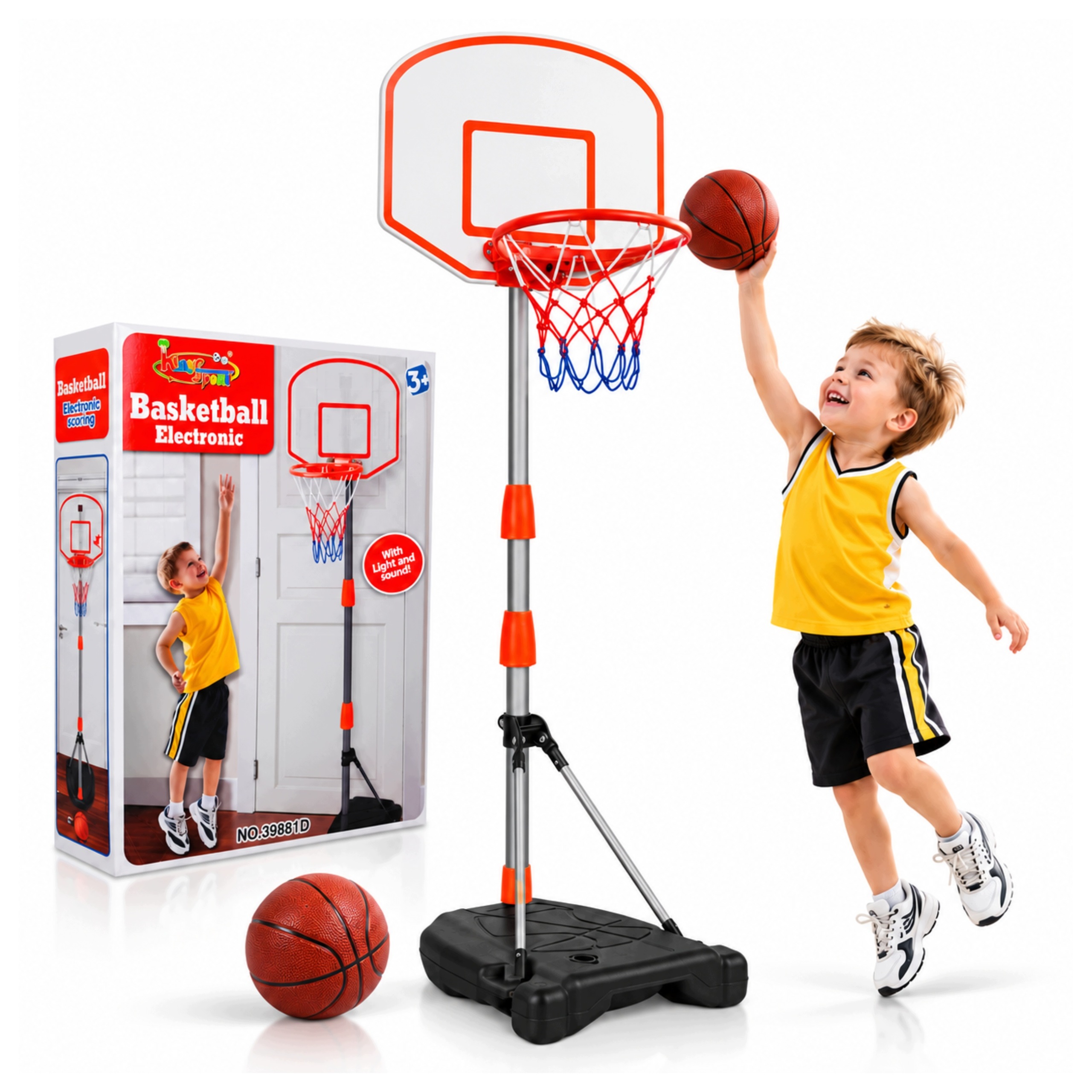 Basketbalový Koš Pro Děti Sada Tabule Míč Počítadlo Led Stojan 170 CM