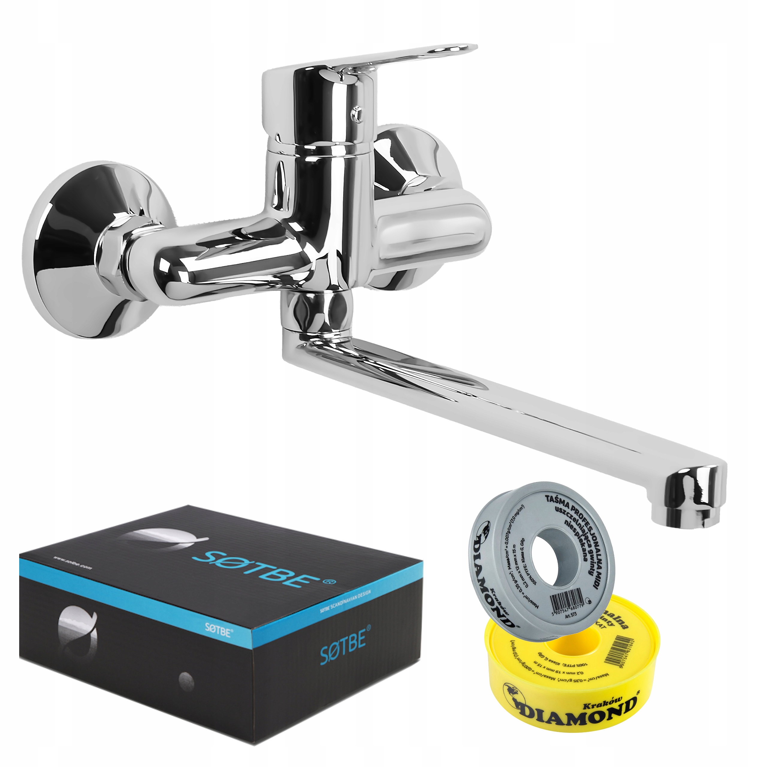 Nástenný kohútik do kúpeľne, umývadlová batéria Tichá, krátky výtok, chróm