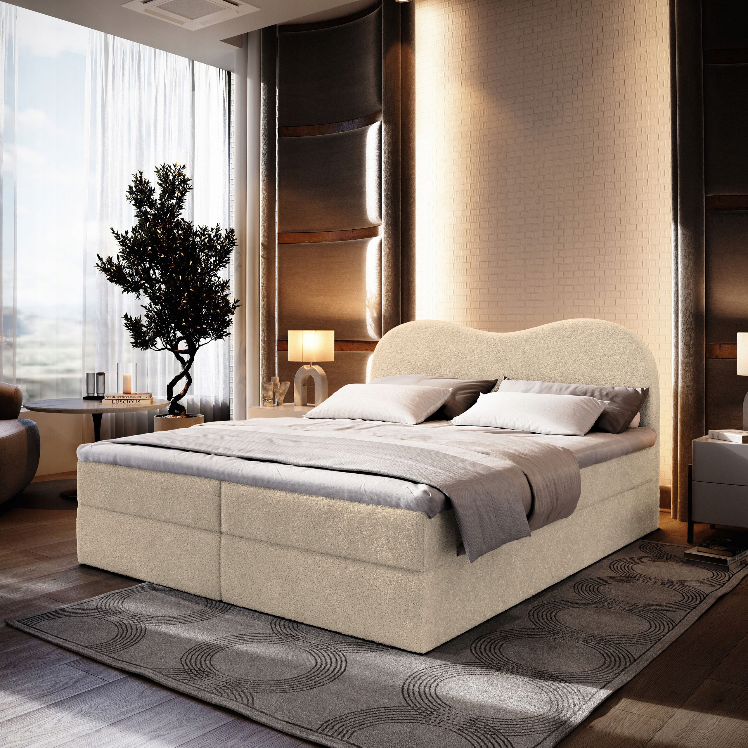 Kontinentální postel Fluvia 180x200 Matrace Dvoulůžková Boucle Krémová