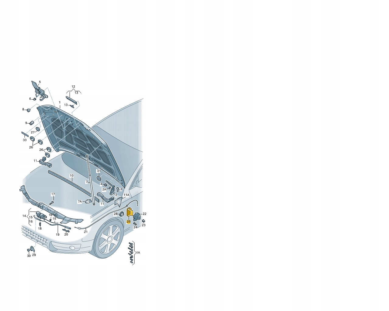 DŹWIGNIA RĄCZKA OTWIERANIA MASKI AUDI A3 A4 A6 A7 Producent części Audi OE