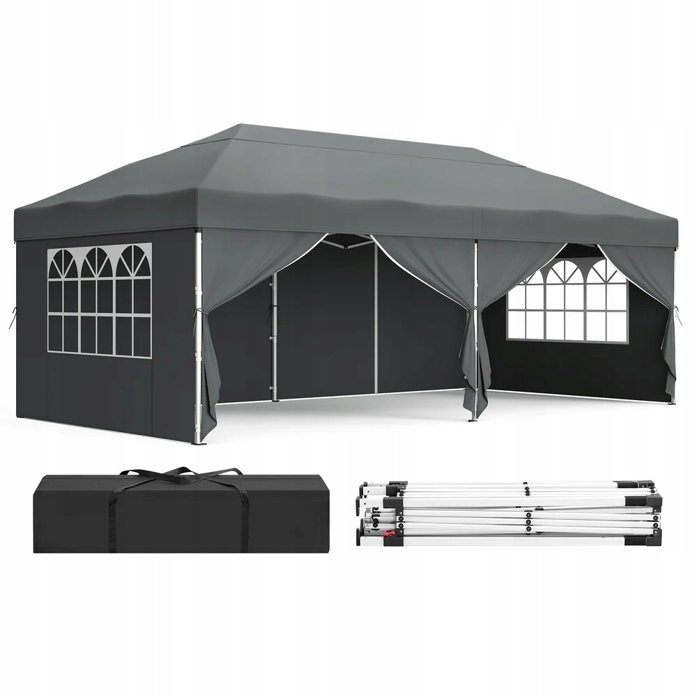 Zahradní pavilon Songmics 3x6 m se 3 stěnami, šedý, 2,64 m