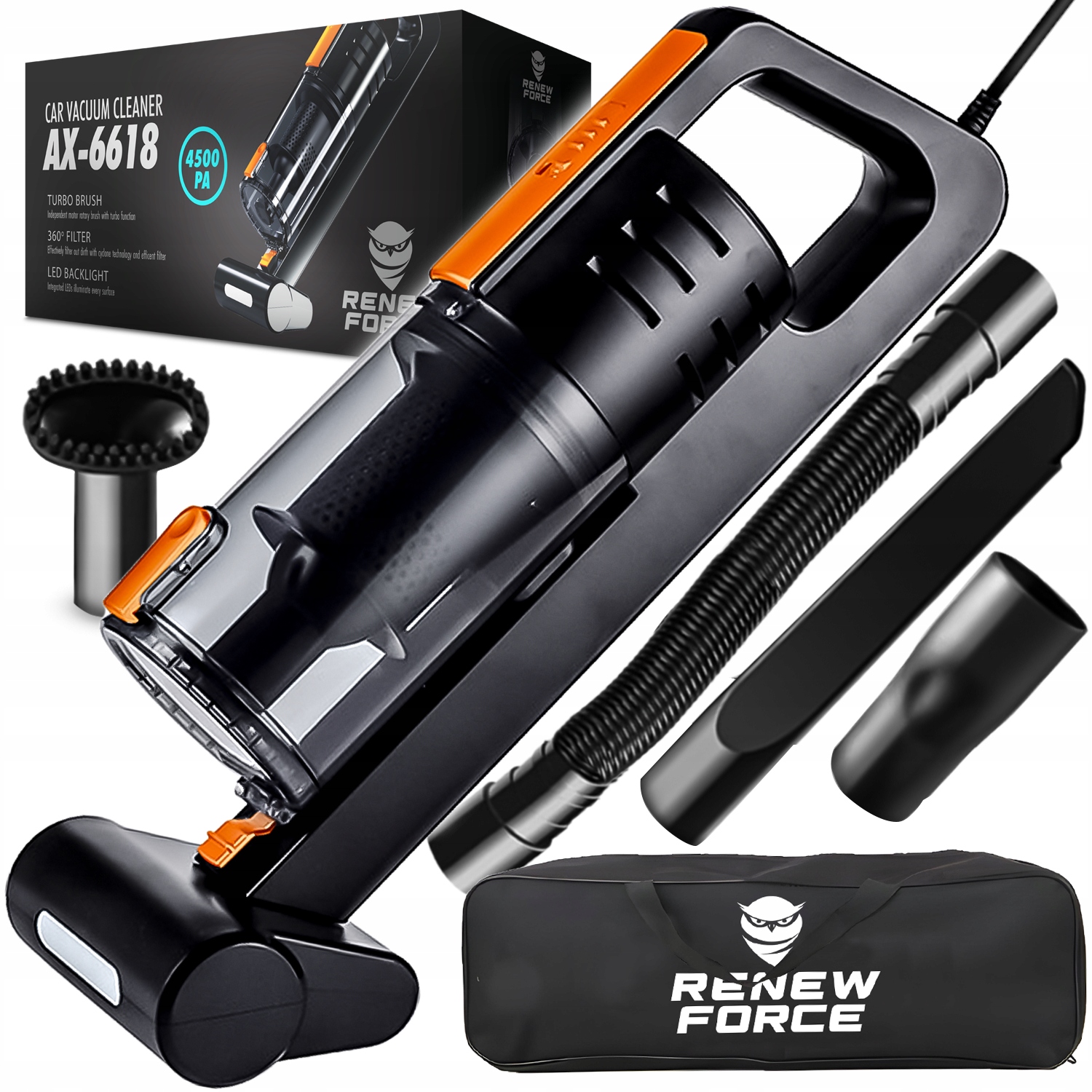 NAJMOCNIEJSZY Odkurzacz Samochodowy Cyklonowy HEPA TURBOSZCZOTKA +Pokrowiec