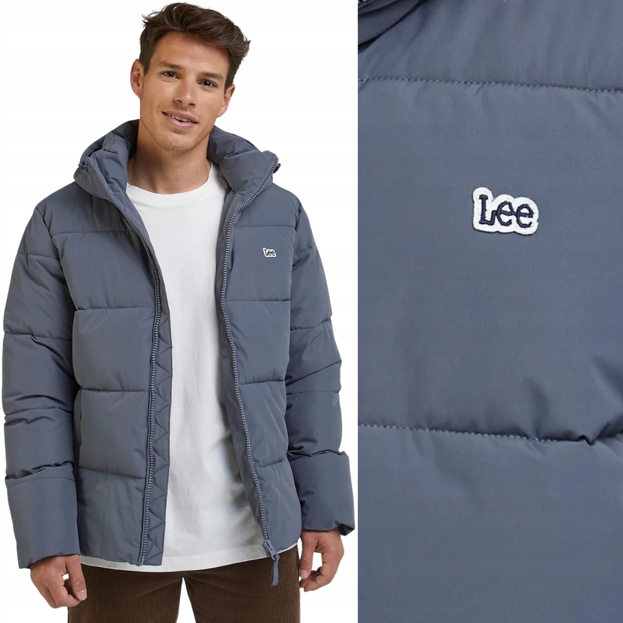 Lee Puffer Jacket Taint Grey ocelově šedá péřová bunda s kapucí XXL