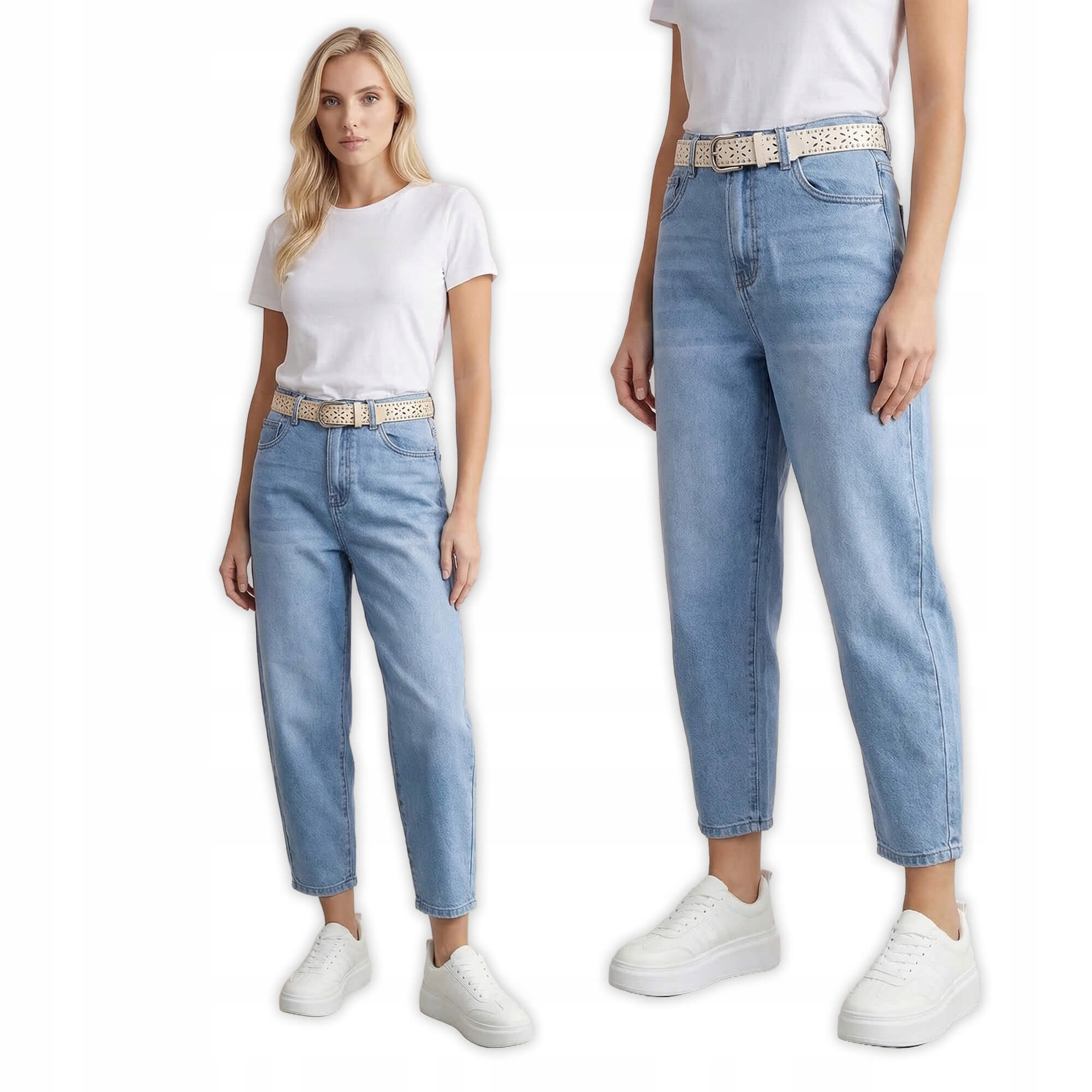 Spodnie jeans damskie M.Sara Balloon wysoki stan J.Niebieskie S