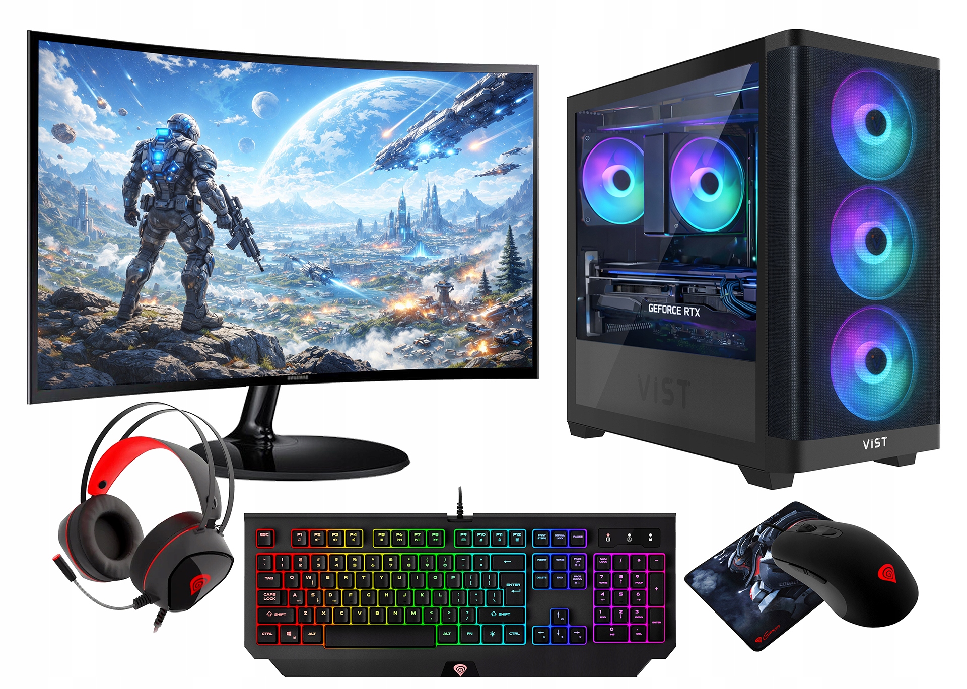 Gaming Pc Argb i5-14400F Rtx 5060 32GB Ssd 1TB nVme Wifi 27" W11 Dlss 4