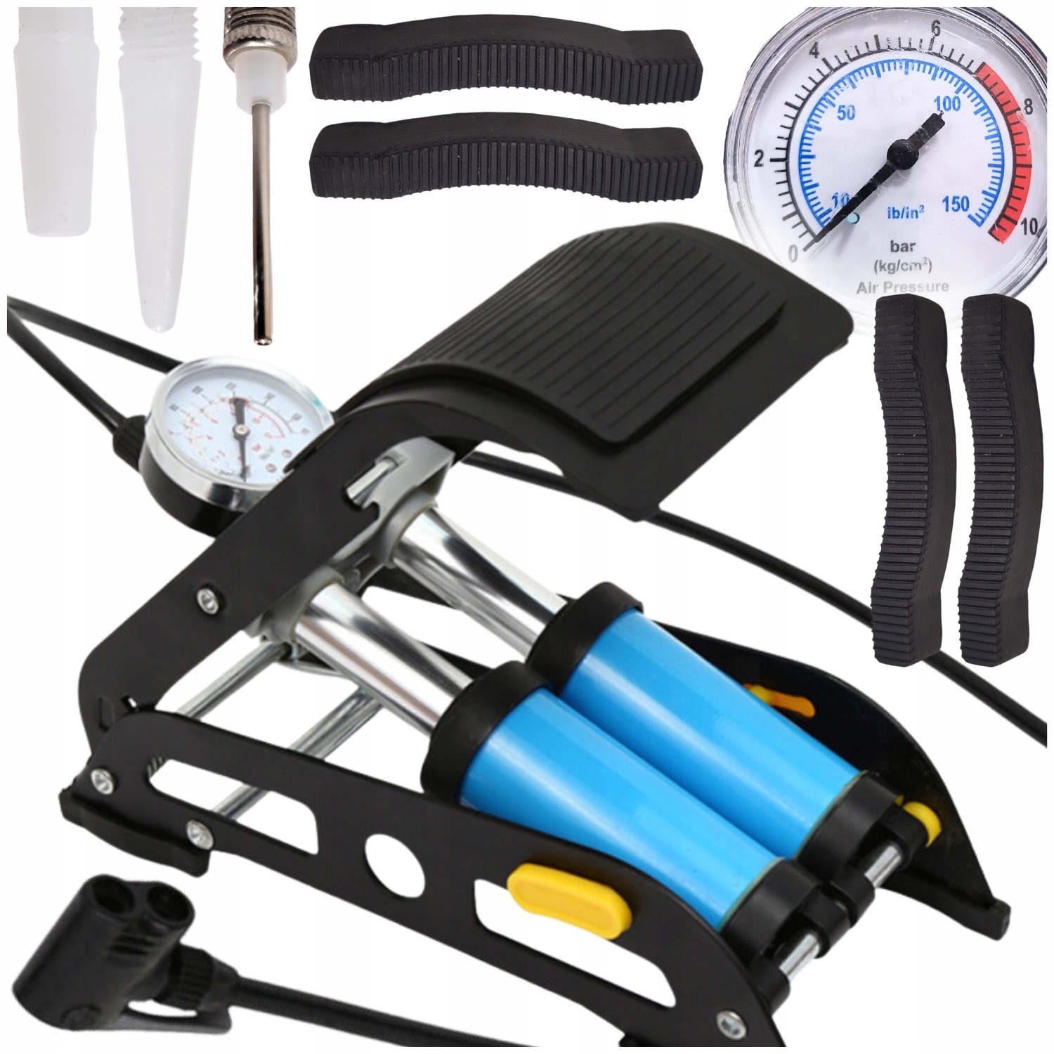 POMPKA NOŻNA ROWEROWA KOMPRESOR Z MANOMETREM SAMOCHODOWY DO MATERACA PIŁKI