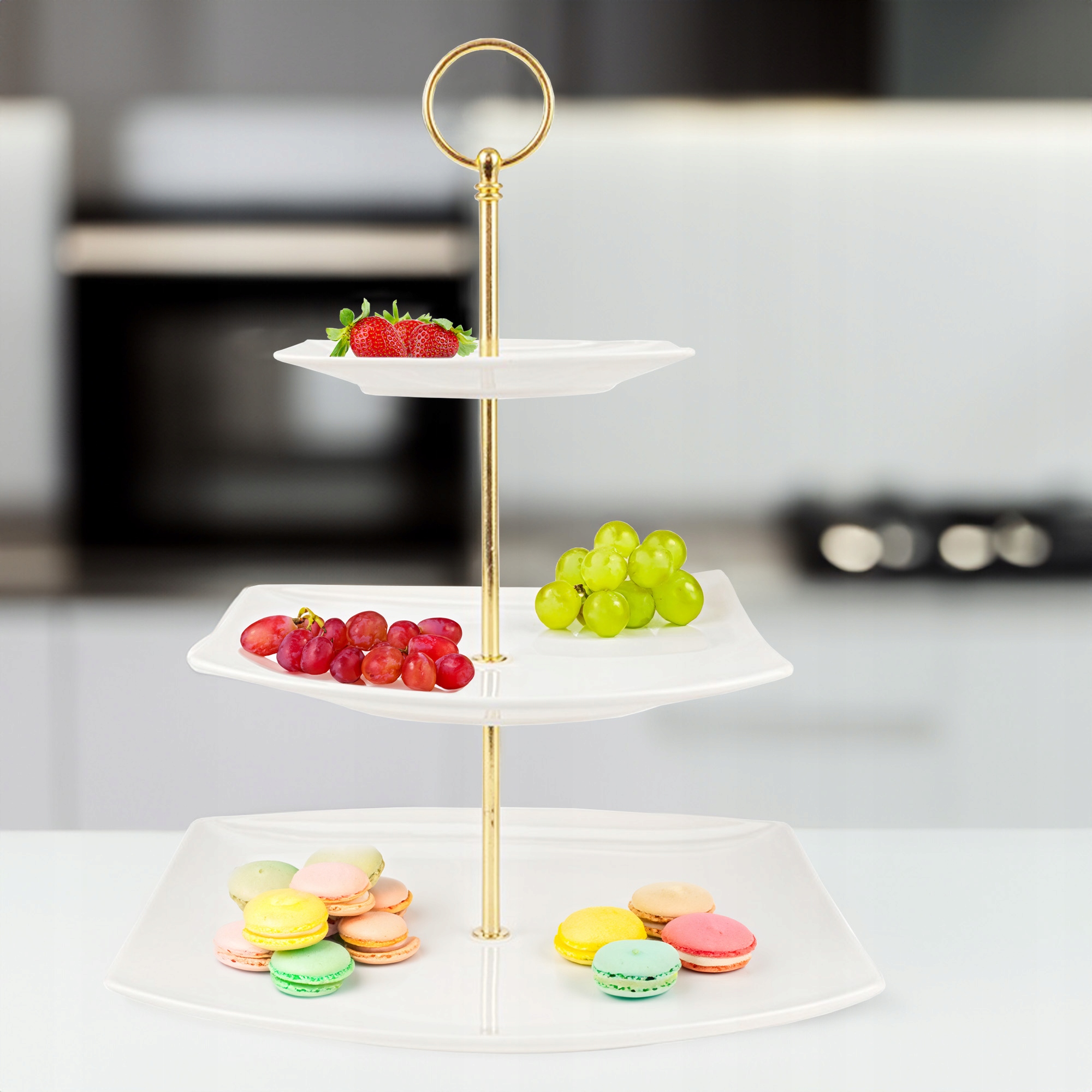 PATERA PORCELANOWA PIĘTROWA BIAŁA NOWOCZESNA NA CIASTO OWOCE 3-POZIOMOWA