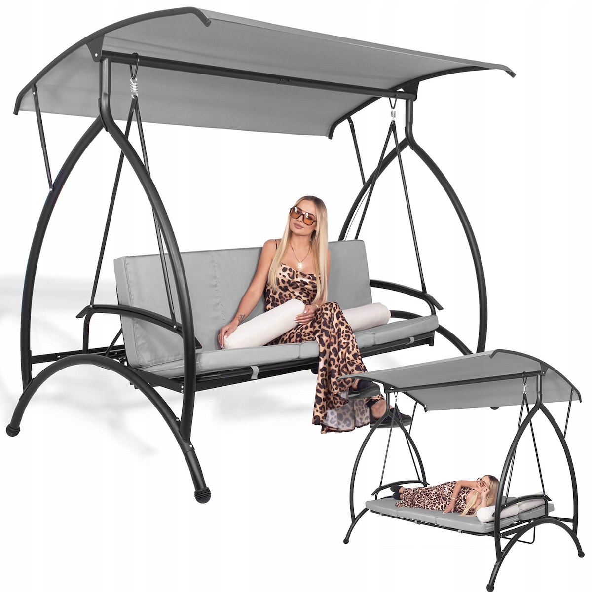 HUŚTAWKA OGRODOWA BUJANA ŁAWKA 3 OSOBOWA ROZKŁADANA 2w1 + DASZEK MATERAC Linia Joko