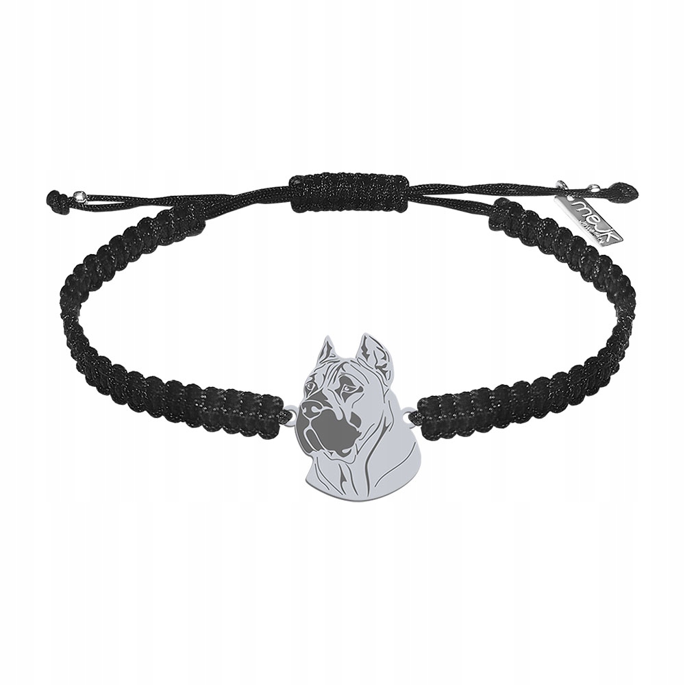 Stříbrný náramek s psem Perro De Presa De Canario 925 Makramé Gravírování