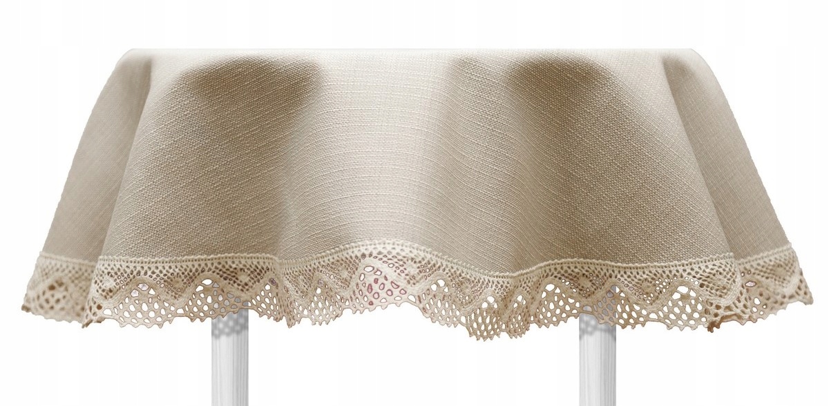 Beżowy obrus plamoodporny Kolekcja Len boho matowy koło okrągły Ø 120