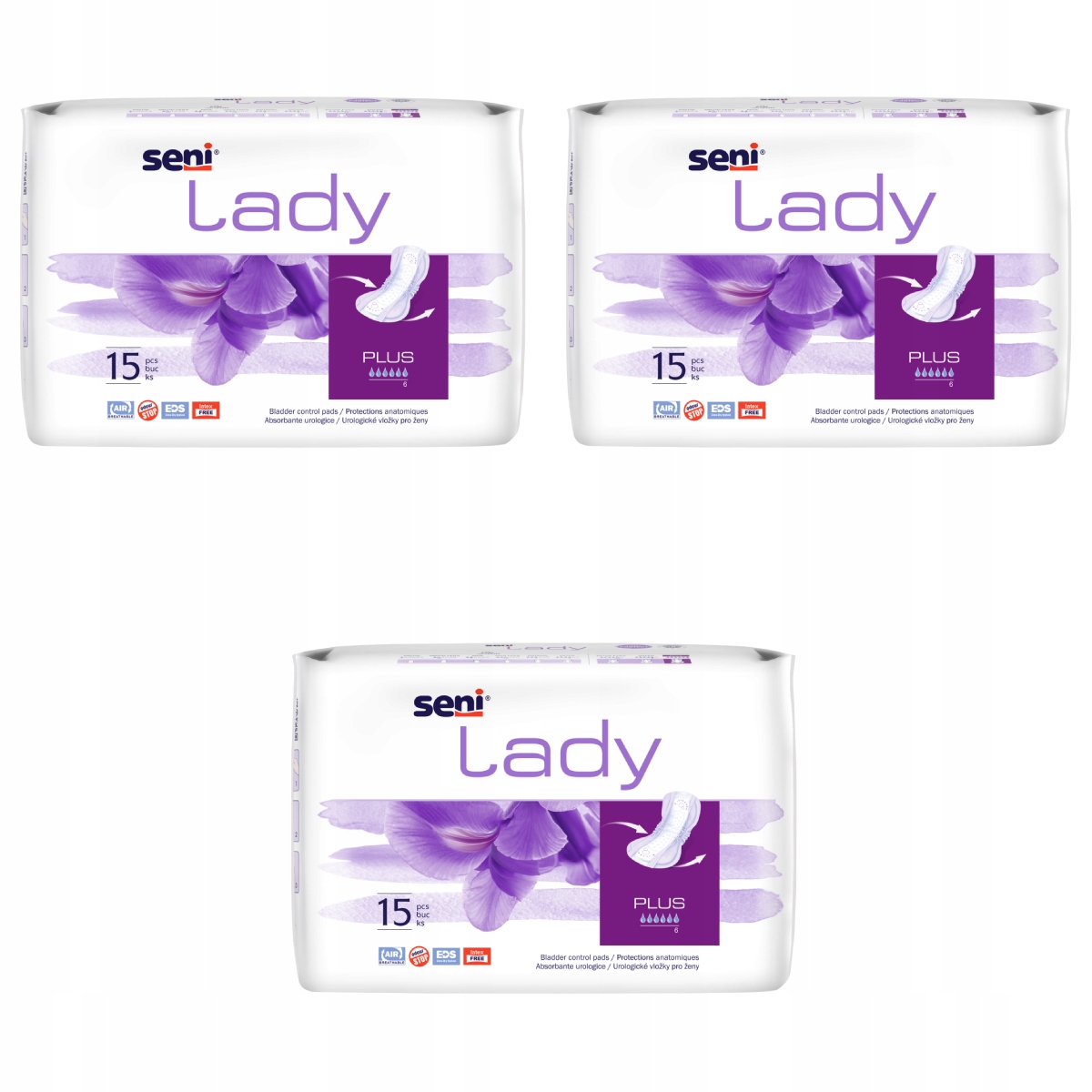 

Wkładki Seni Lady Plus 3 opakowania po 15 sztuk
