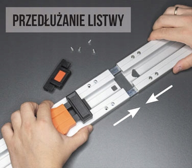 Listwa prowadząca szyna 1250mm + przedłużka 1250mm Wysokość szczęk 0 mm