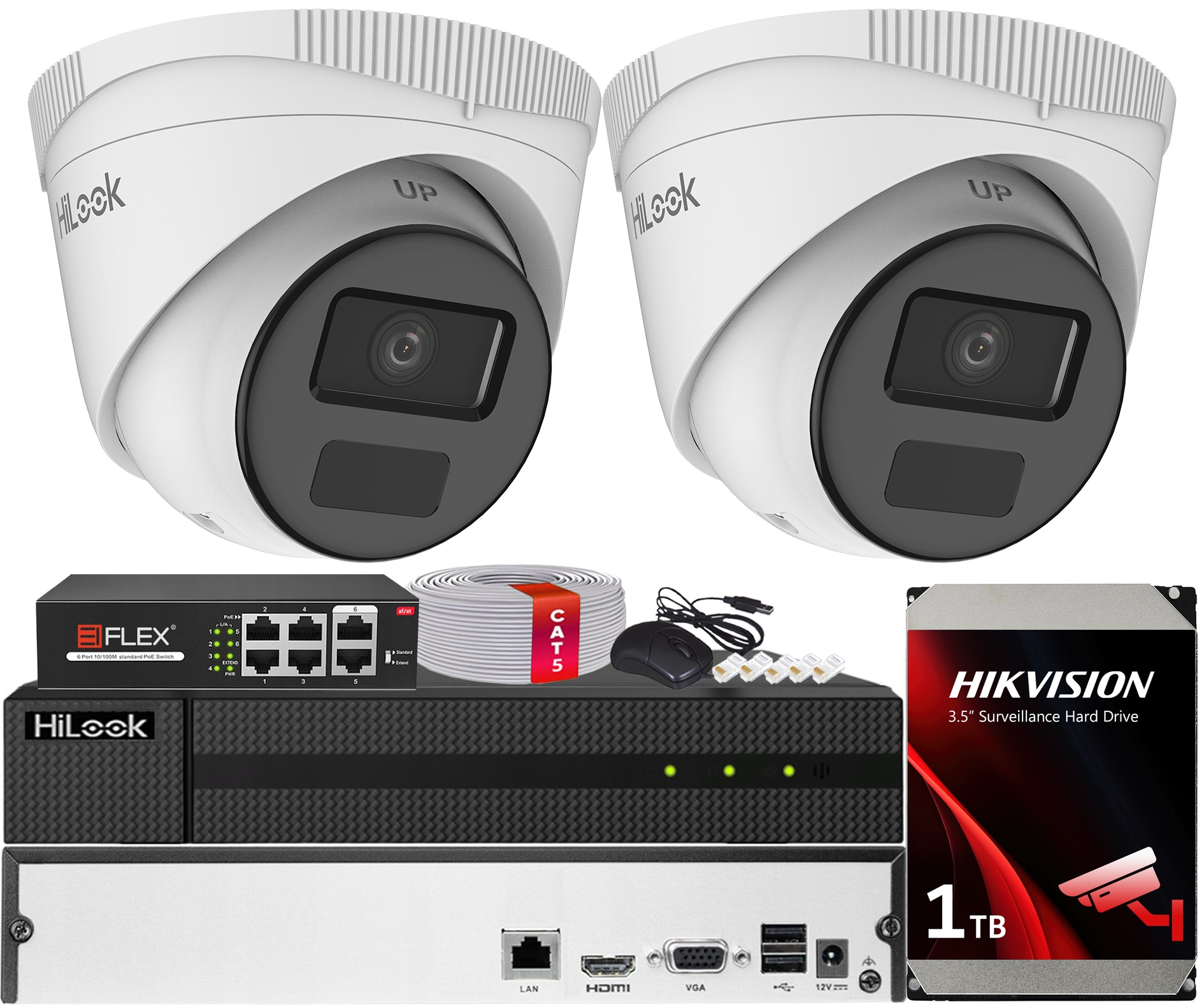 Sada Monitorování Poe 2x Kamera IPC-T221H-C 2MPx Hilook Hikvision Hdd 1TB