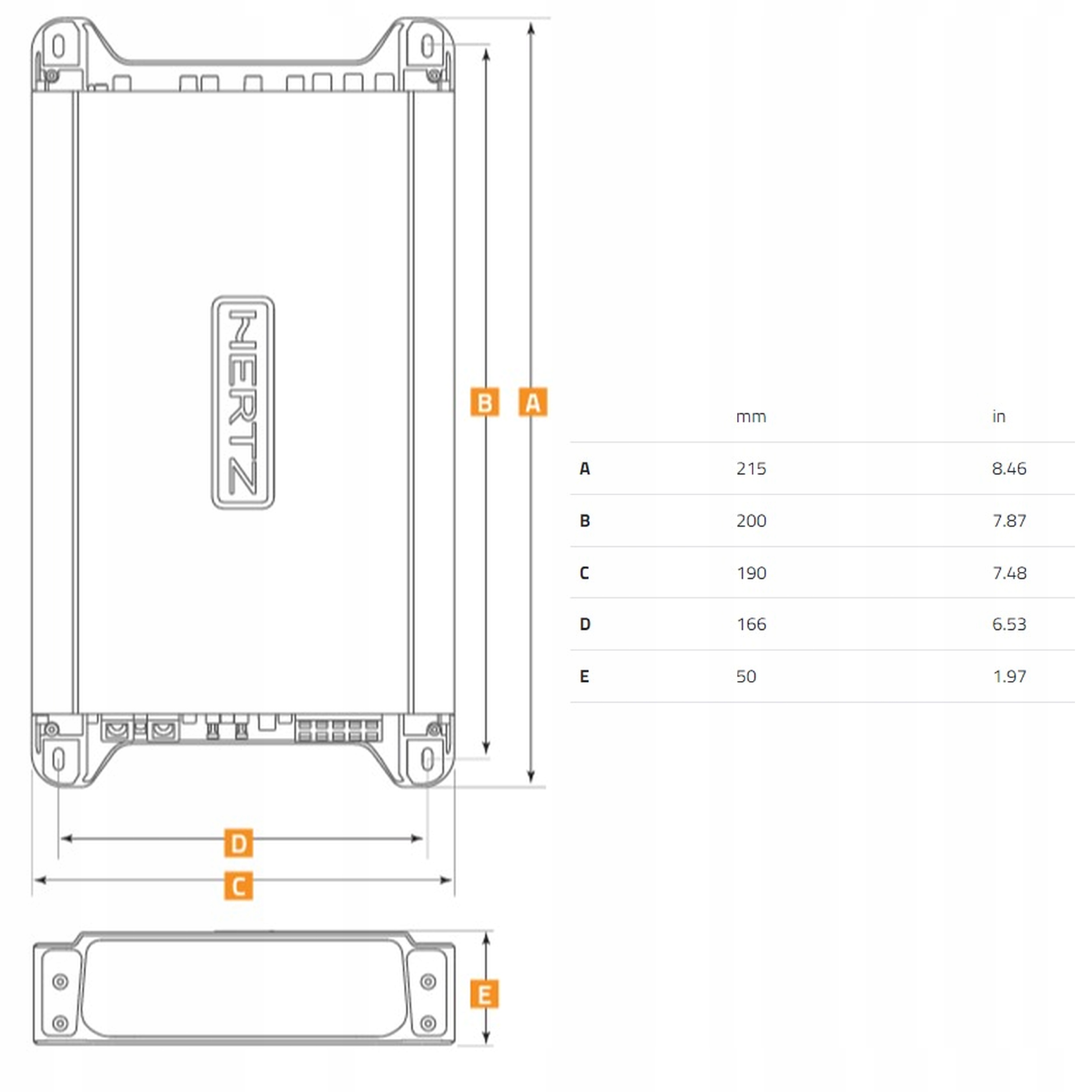 Wzmacniacz HERTZ HCP 2 Auto Remote Hi Input 2 Kanały Waga produktu z opakowaniem jednostkowym 3 kg