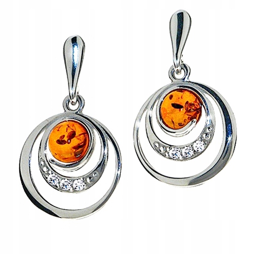 Stříbrné Náušnice kruhy s Jantarovým Zirkonem ze stříbra ag 925 Závěsné