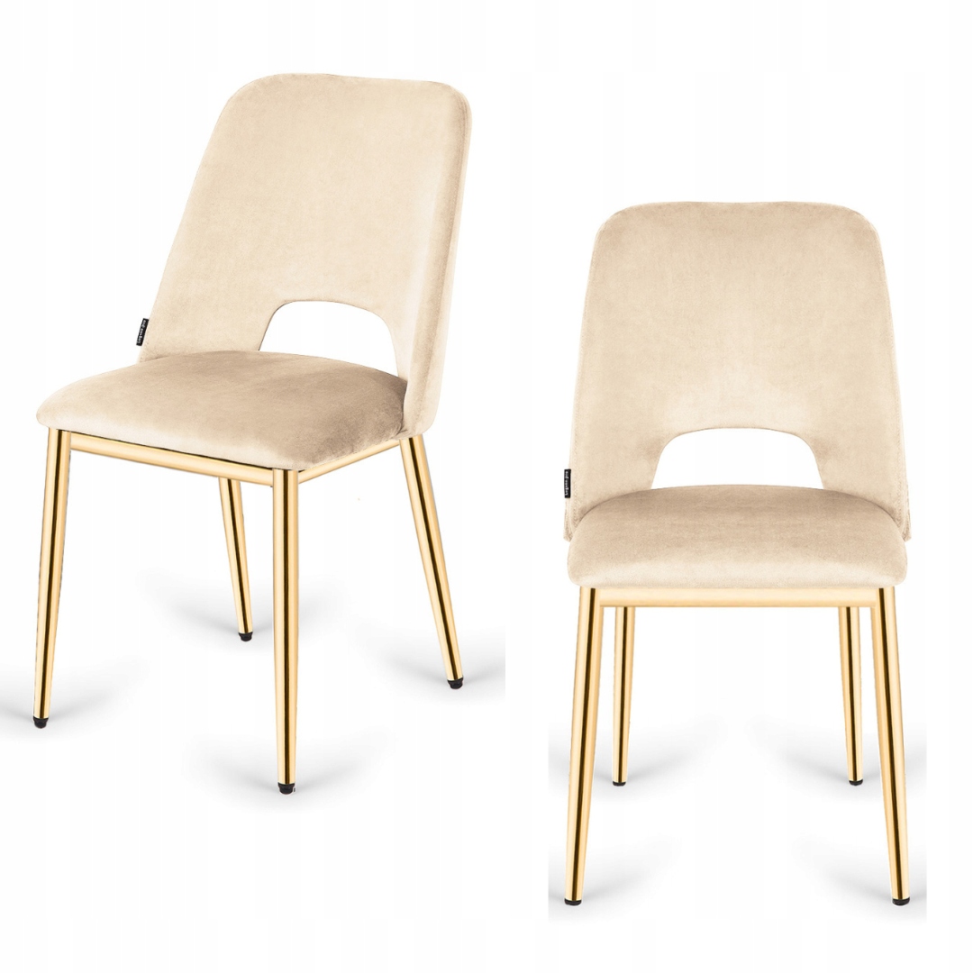 Krzesło tapicerowane Goti welurowe beżowe do salonu kuchni złote nogi