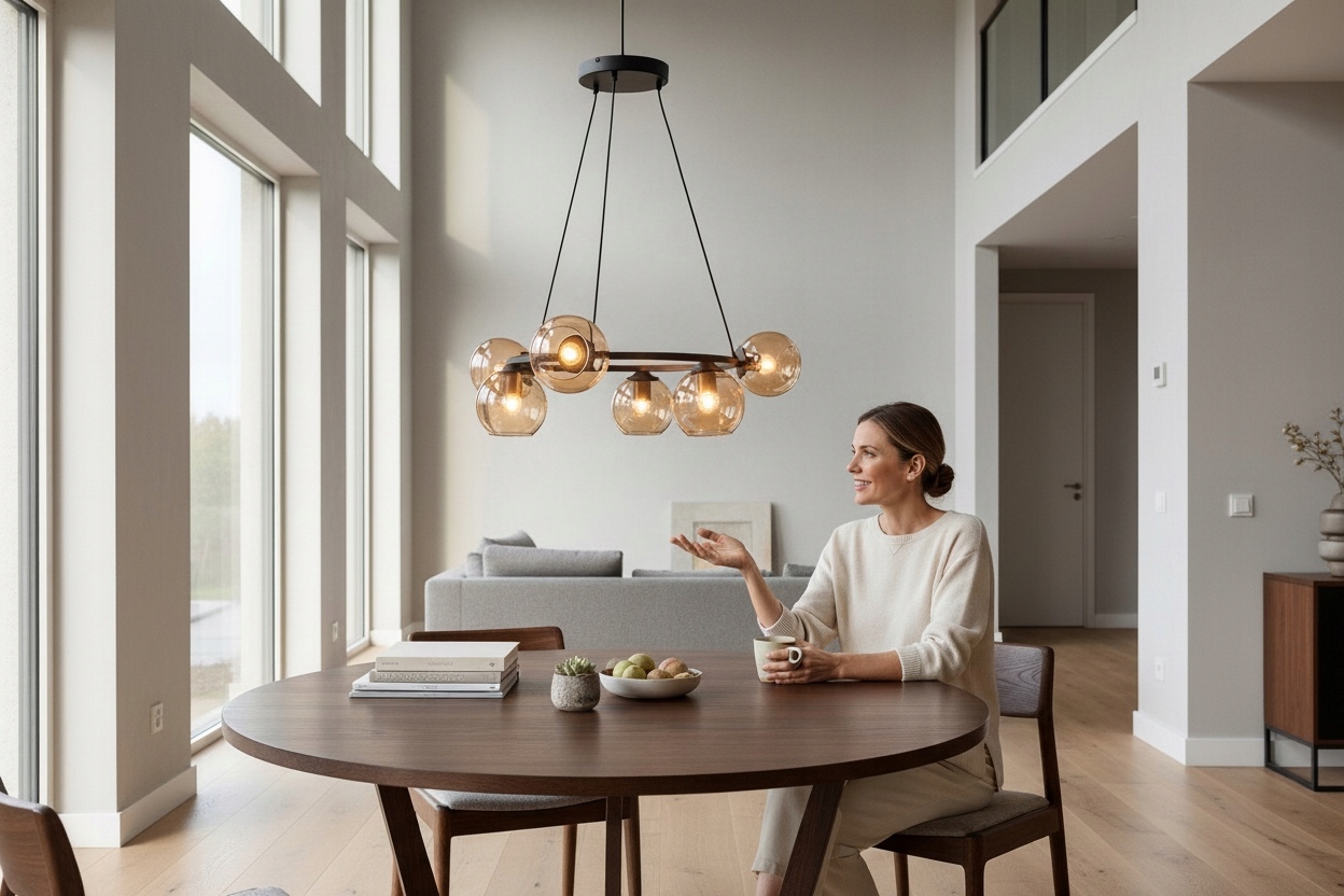 Euro-Lampová závesná lampa Ring 6 čierna s medovým tienidlom Výrobca