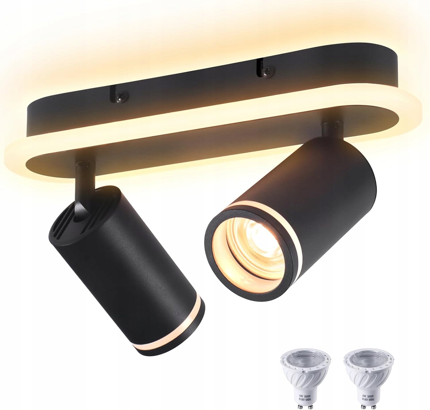 Stropní svítidlo 2xGU10 24W Led otočná 350 3000K černá