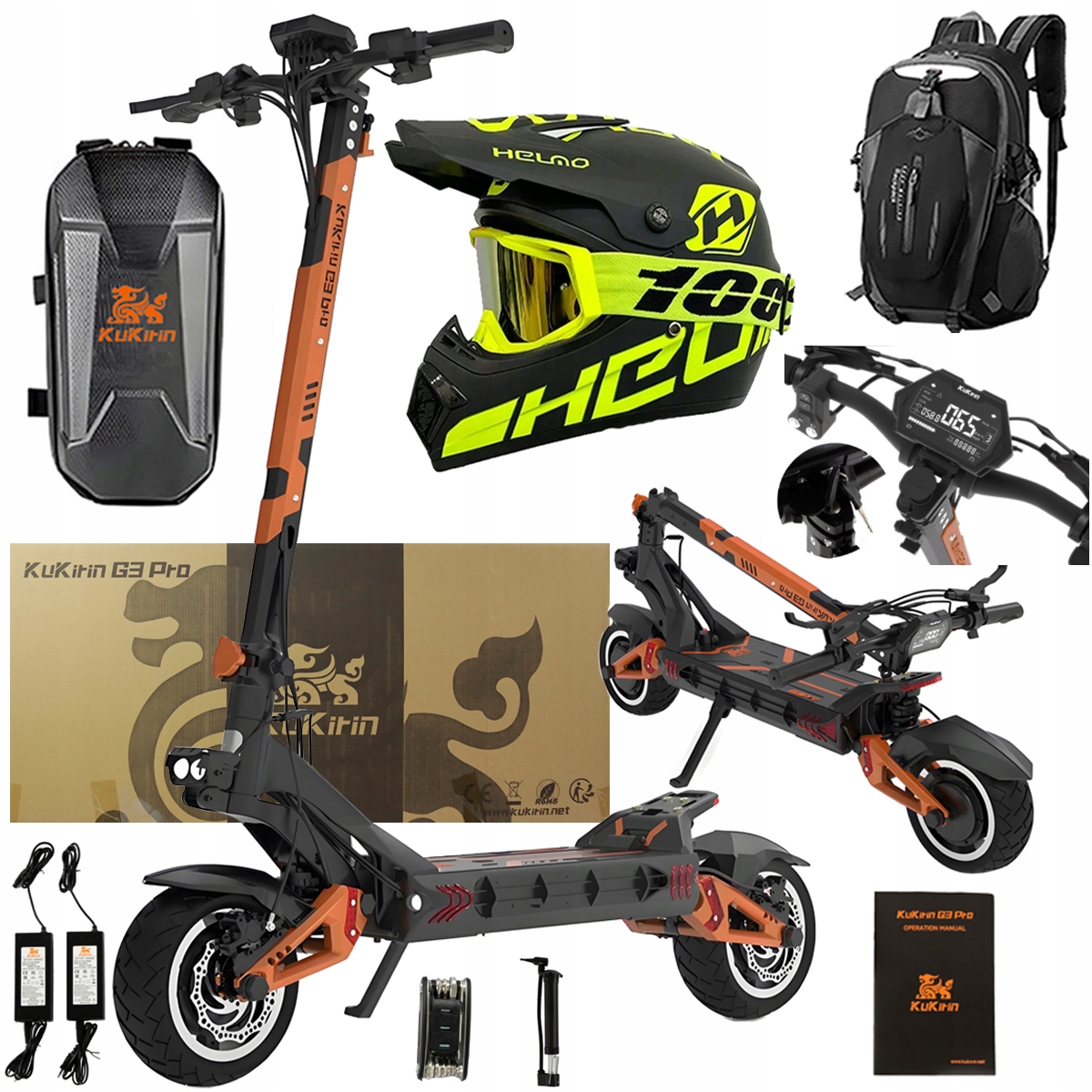 Składany pojazd elektryczny Kukirin G3 Pro 2400W 52V 23AH 65KM/H 80KM 10"PL