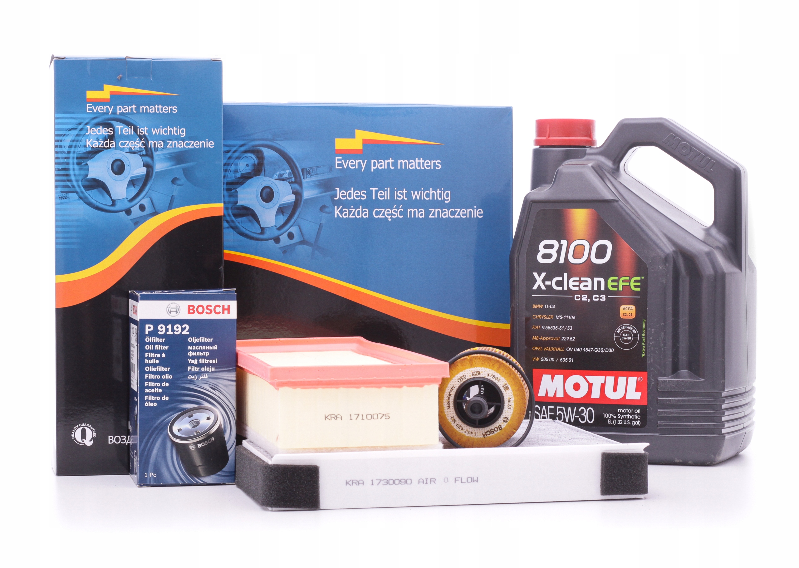 Sada filtrů Audi A4 B8, A5 2.0 Tdi 170KM Caha olej Motul Efe 5W30 5L