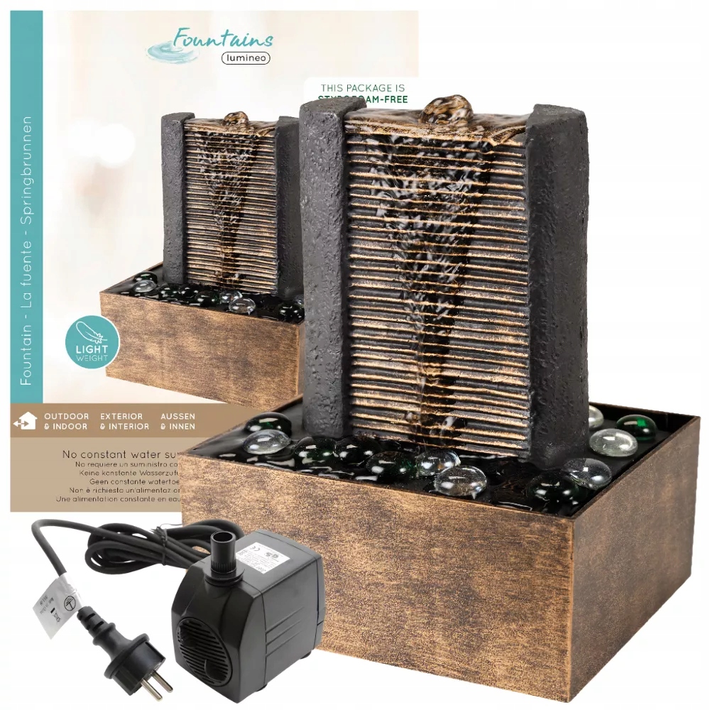 Moderná fontána Obdĺžniková stena s kameňmi 22 cm Čerpadlo