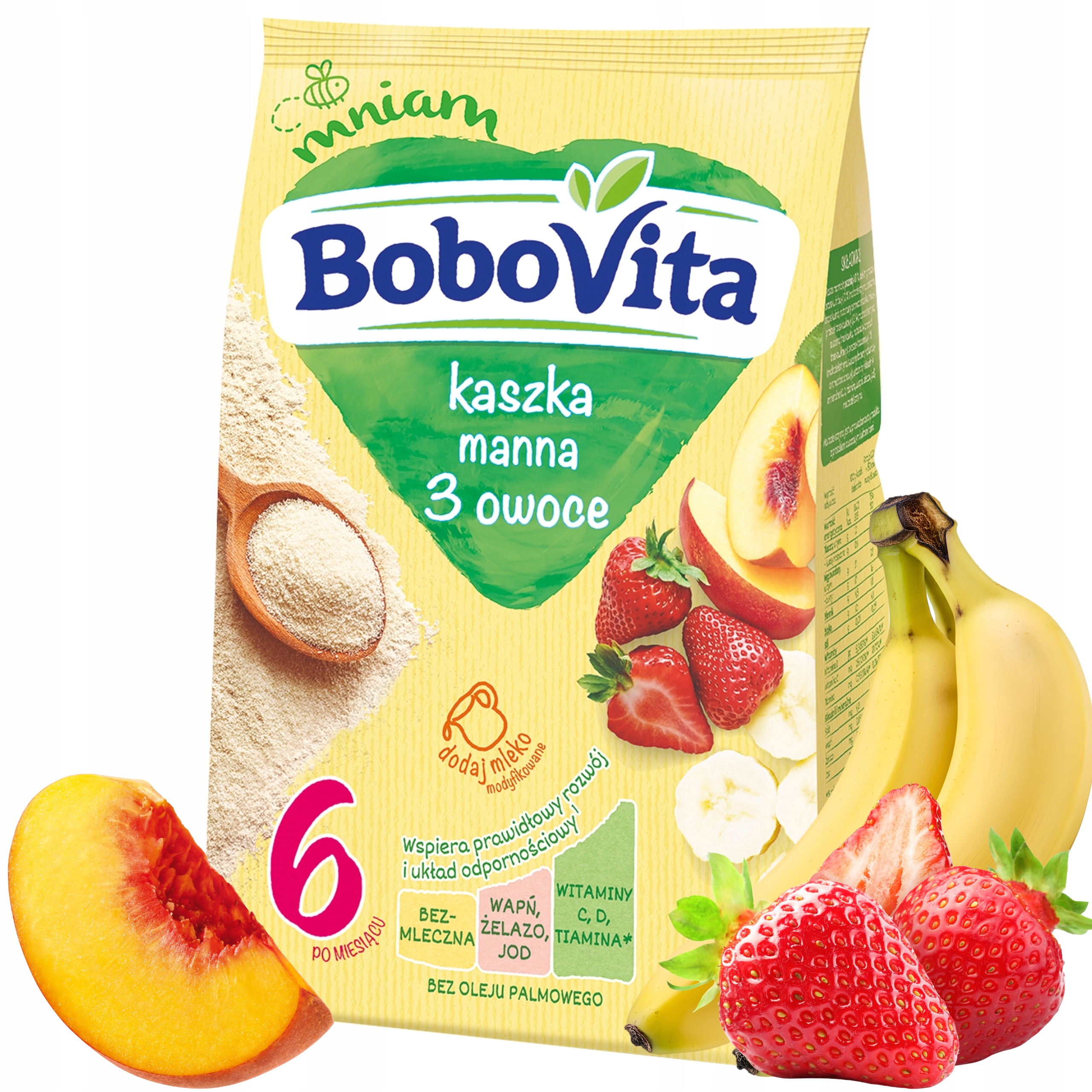 BOBOVITA KASZKA BEZMLECZNA MANNA 3 OWOCE PO 6 MIESIĄCU 180g