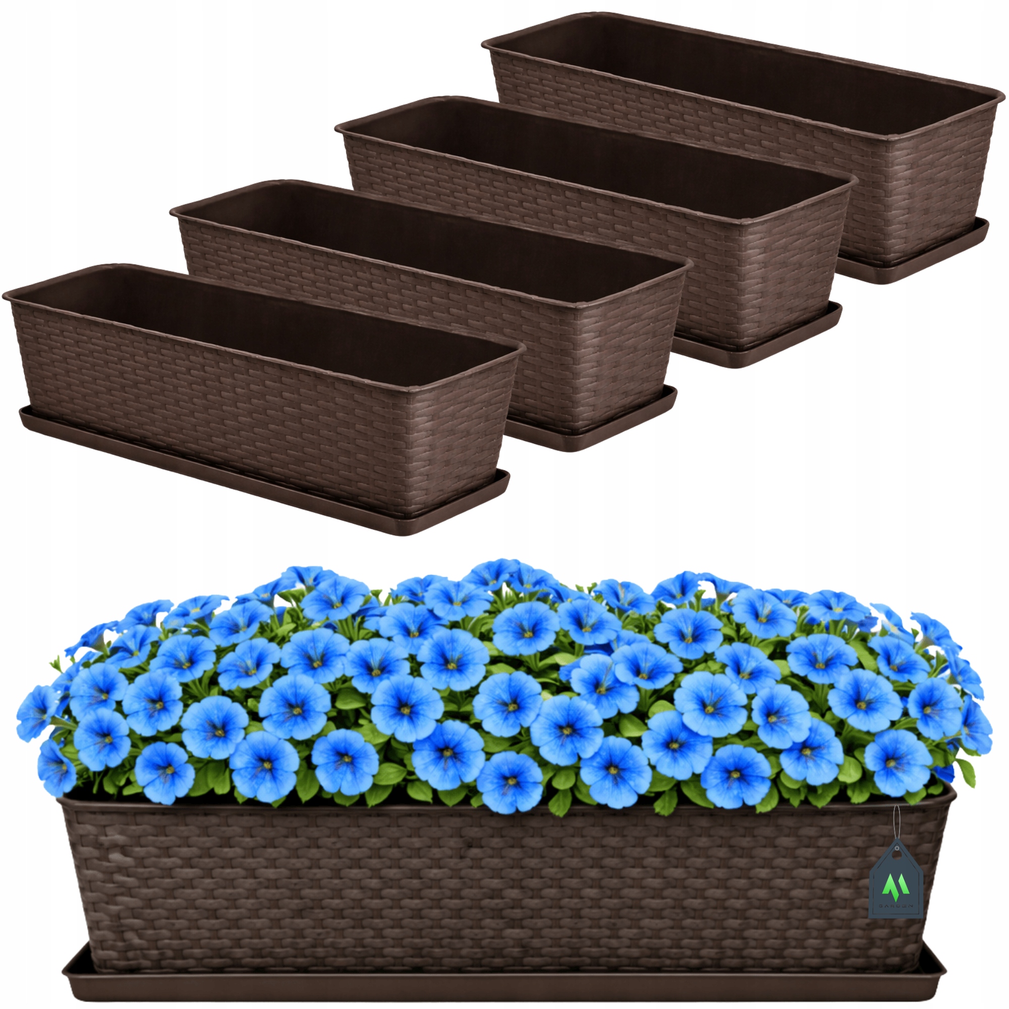 4x Skrzynka Balkonowa Doniczka Donica Z Podstawkami 60cm Brąz