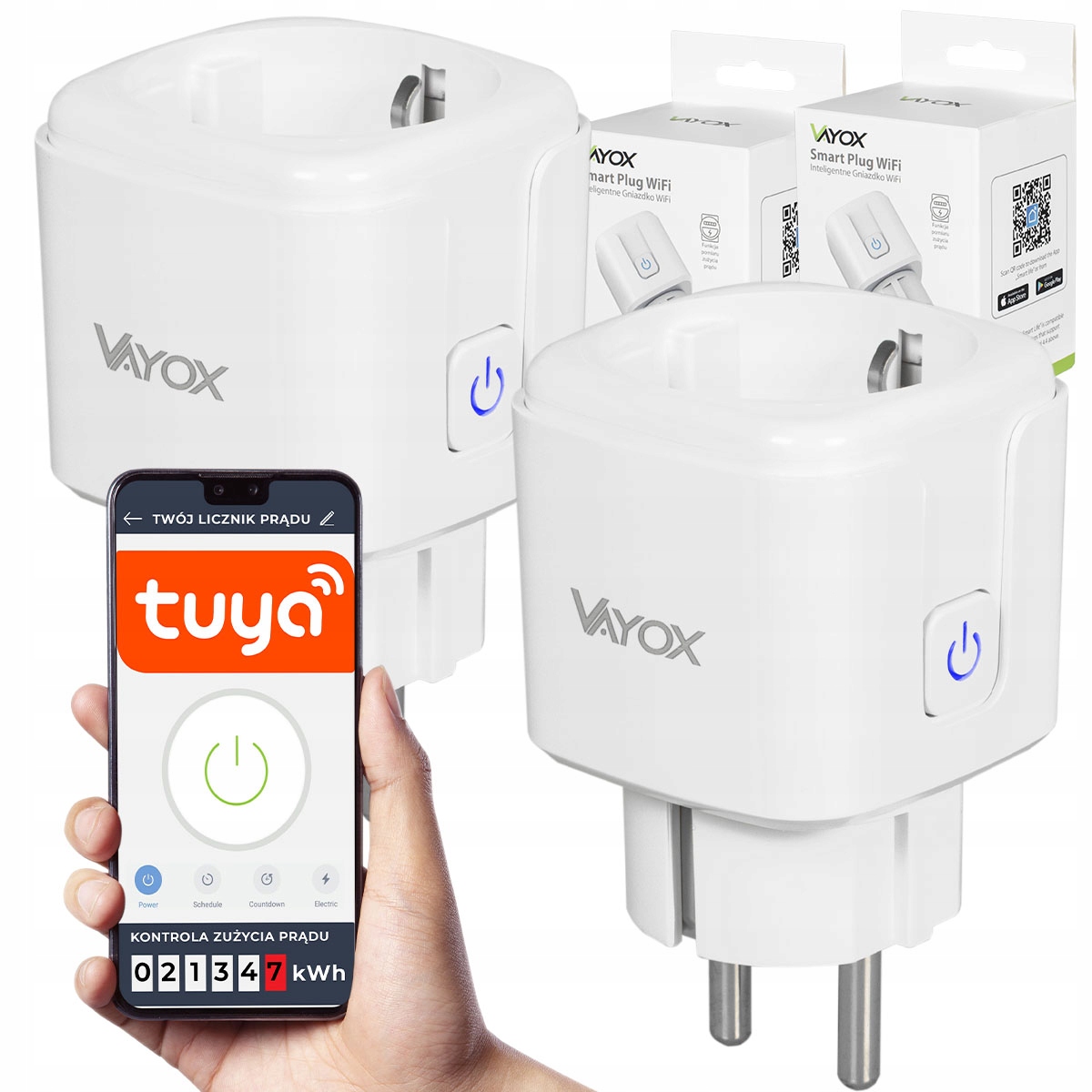 INTELIGENTNE GNIAZDKO WiFi SMART LIFE POMIAR ZUŻYCIA ENERGII 2 SZTUKI VAYOX