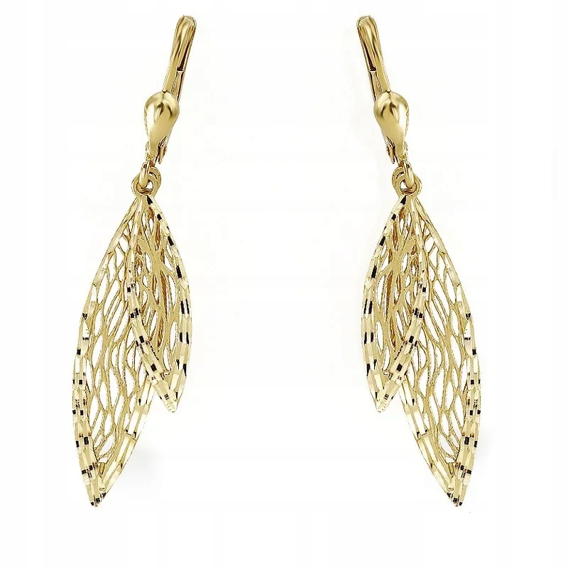 náušnice zlaté dámské 585 závěsné s gravírovanými slzami jako dárek 2.59 g