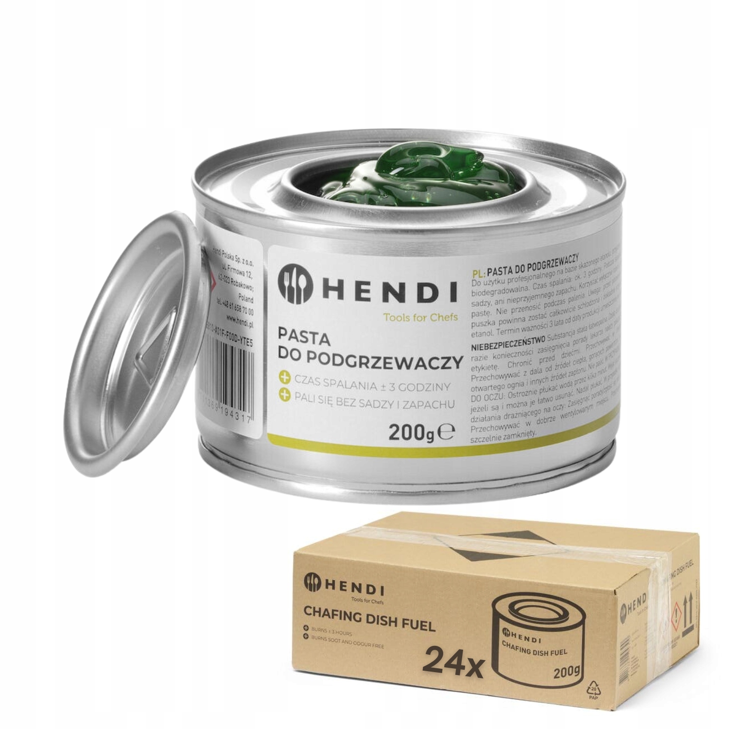 Pasta do ohřívačů Hendi Horeca 24x200g Bio Etanol Bez sazí Bez zápachu