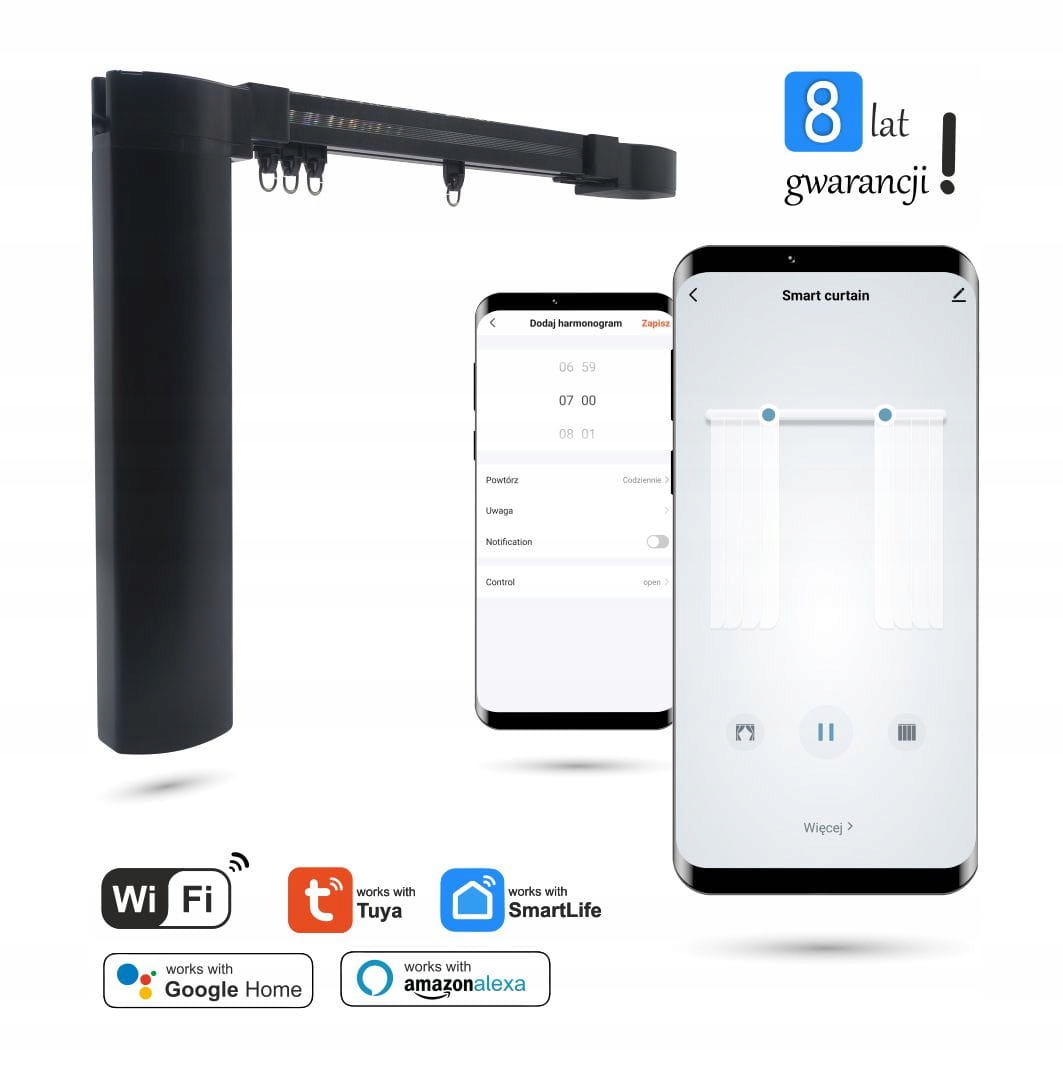 Karnisz elektryczny WiFi Czarny 5,2m - kompletny