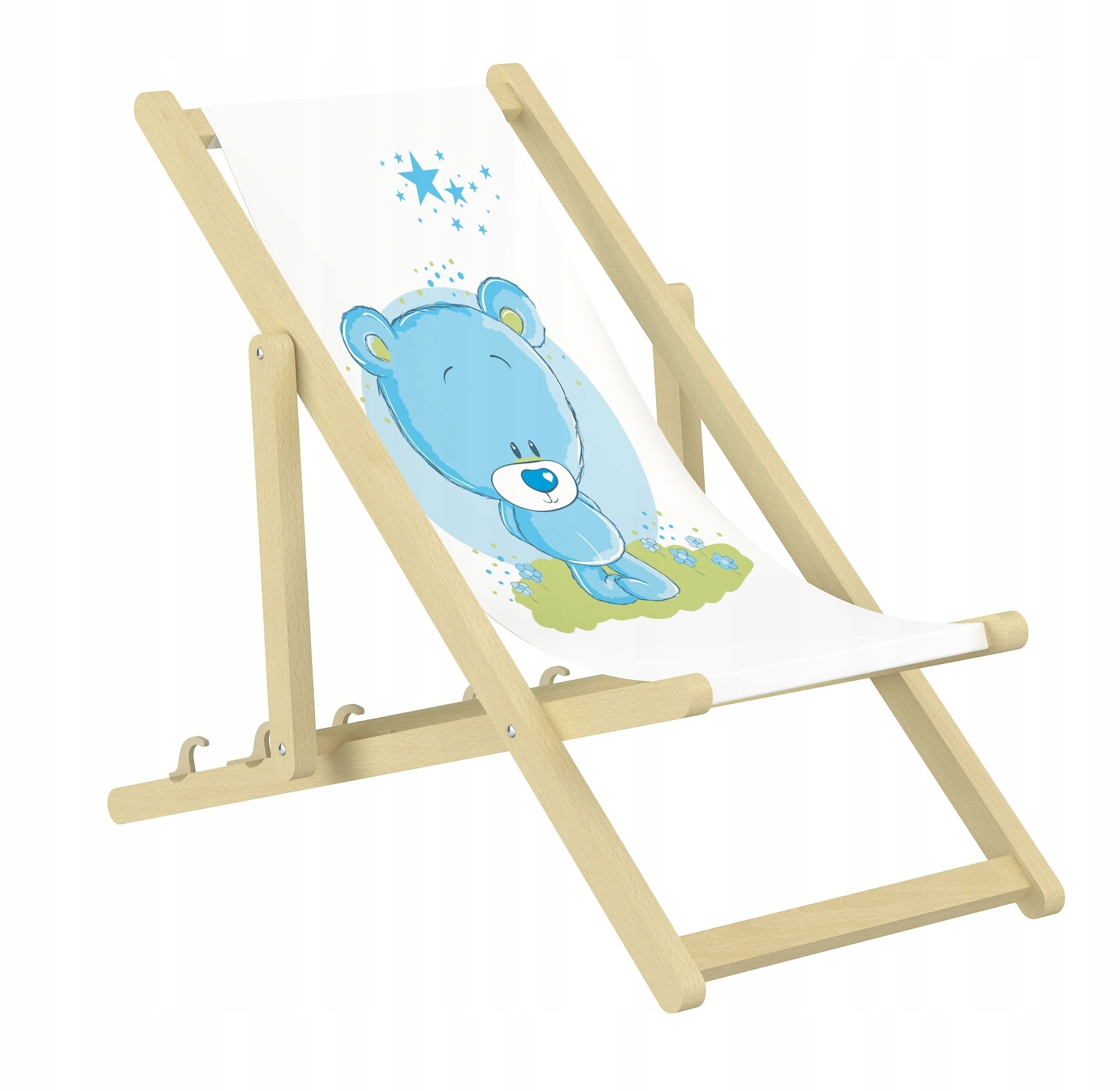 LEŻAK DZIECIĘCY dla dzieci OGRODOWY PLAŻOWY 1+2 grafiki drewniany Stan opakowania oryginalne