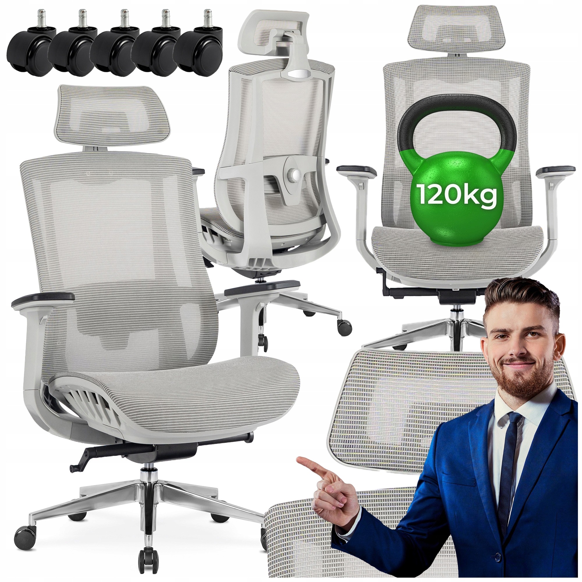 Kancelářská otočná židle Ergonomická herní židle nastavitelná šedá Sky