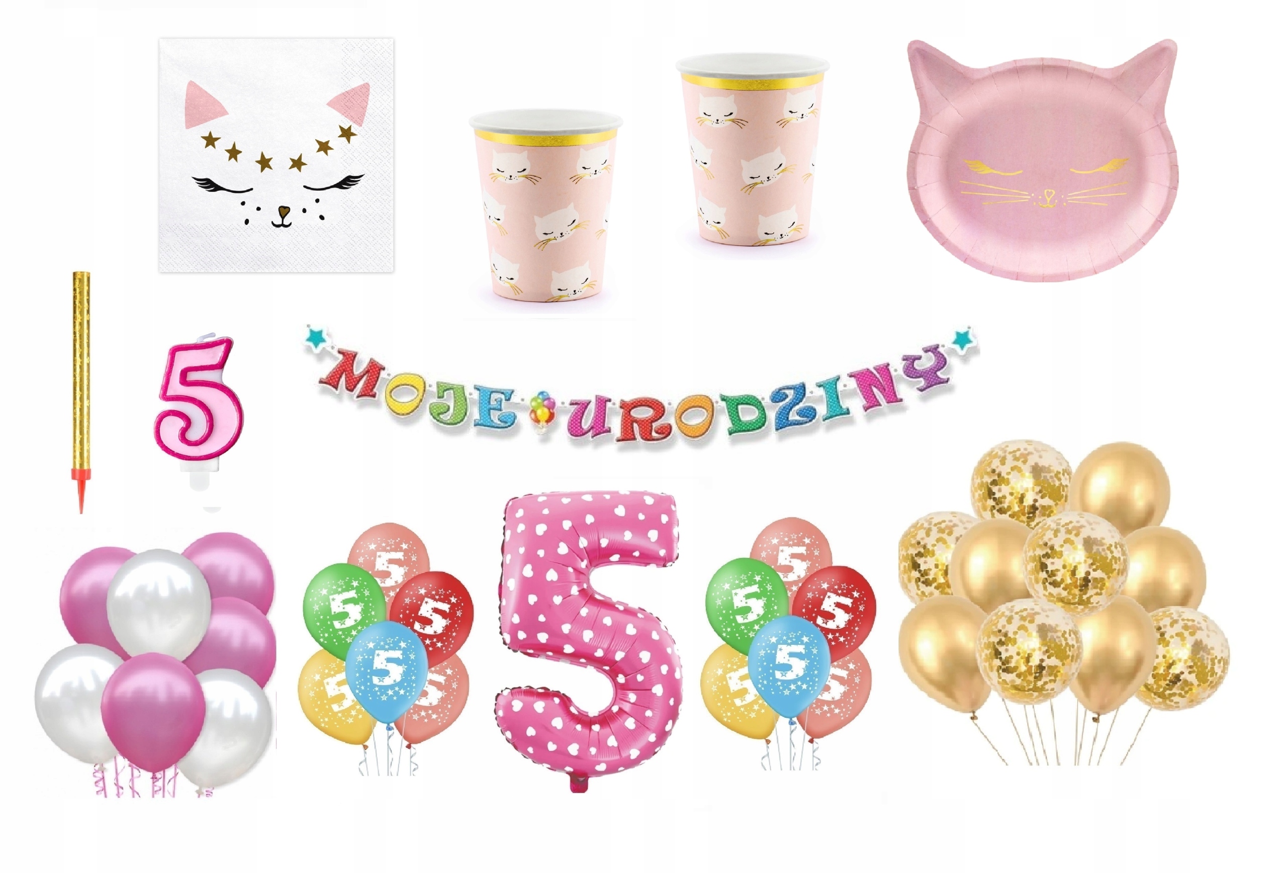 

Zestaw Kotek 5 Urodziny Balony