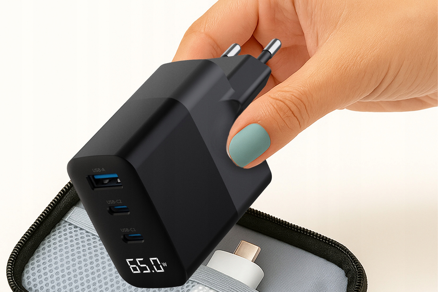 Ładowarka sieciowa 65W GaN Usb-c Pd Usb-a Qc LCD Szybkie ładowanie