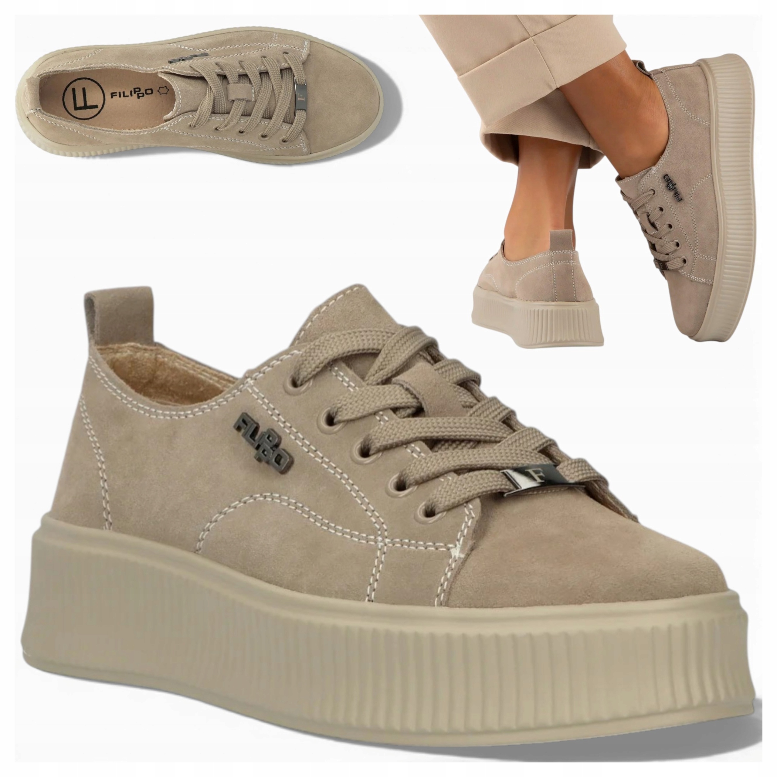 Dámské kožené tenisky 41 Filippo Polobotky Pohodlné Béžové na platformě