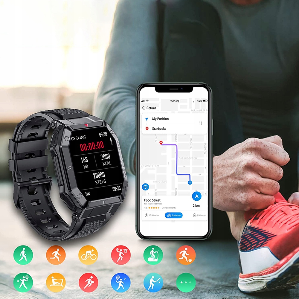 SMARTWATCH ZEGAREK WODOODPORNY MENU BLUETOOTH Kompatybilność systemowa Android iOS