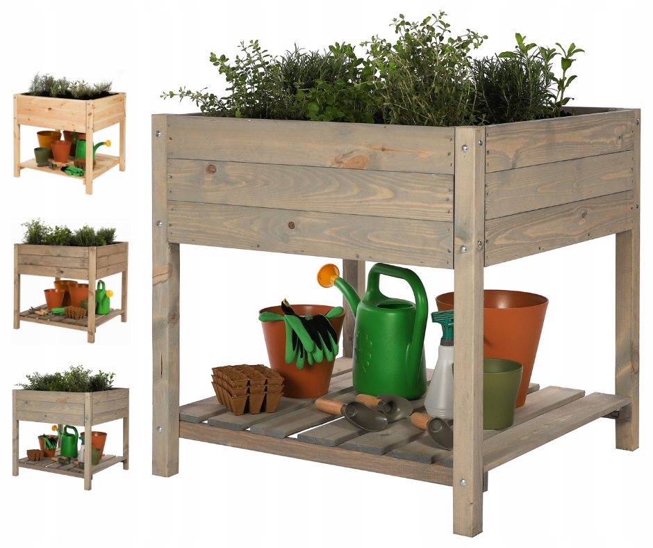 Dřevěný květinový truhlík na nohách na terasu, bylinkář, květináč 78x78 cm, Eko