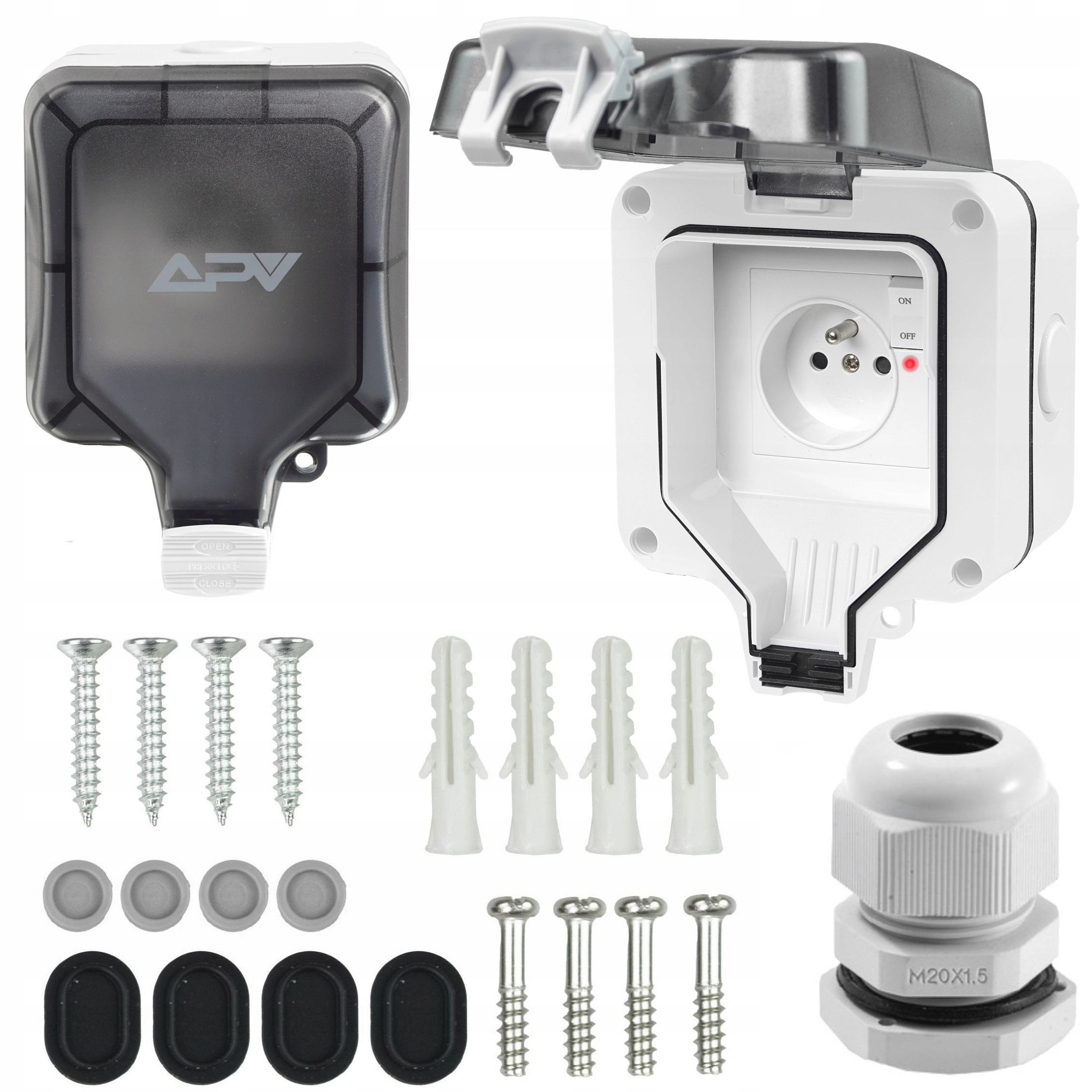 Gniazdo Zewnętrzne Wodoszczelne Elektryczne Ogrodowe Z Przełącznikiem IP66