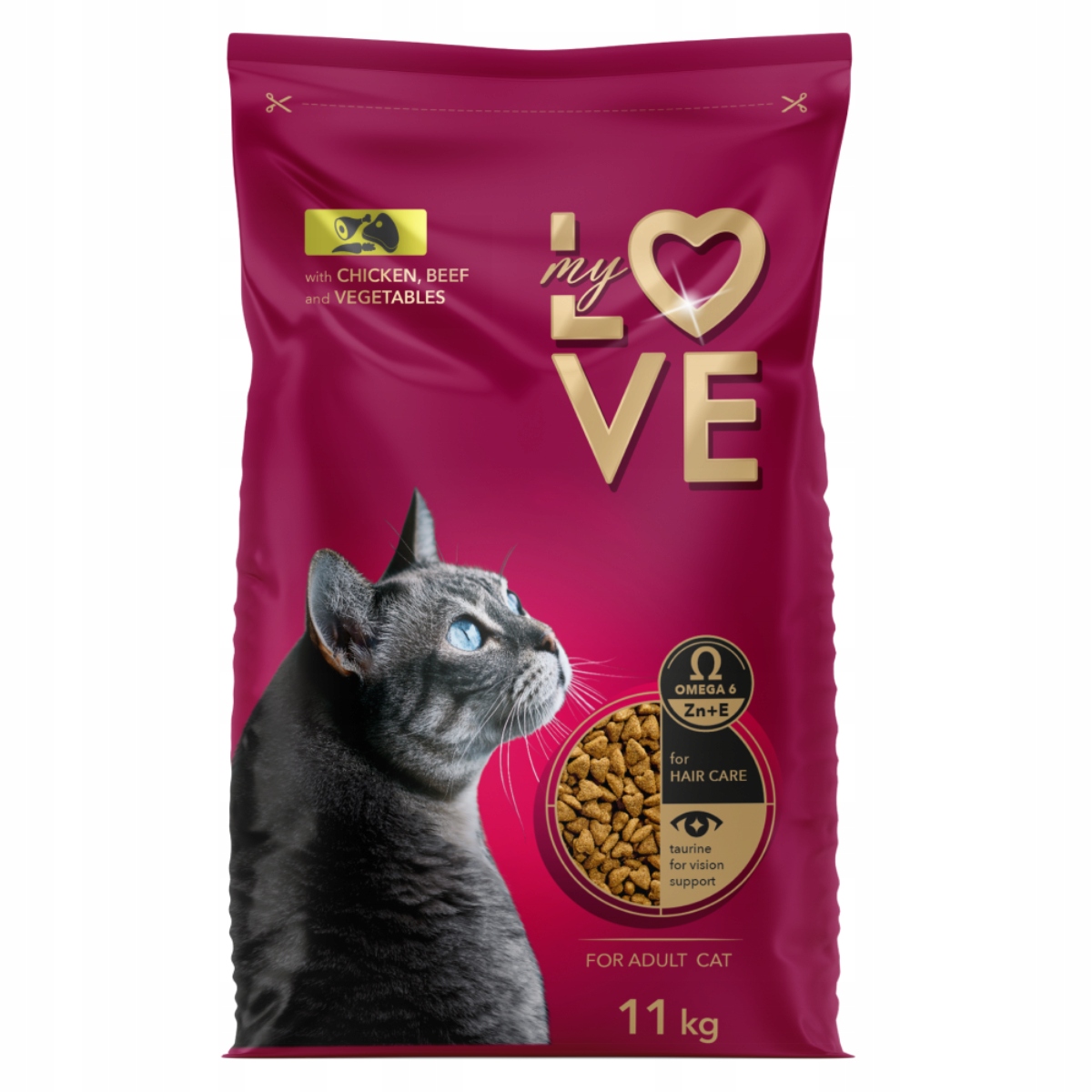 Levně Suché krmivo pro kočky s kuřecím masem a zeleninou 11 kg My Love