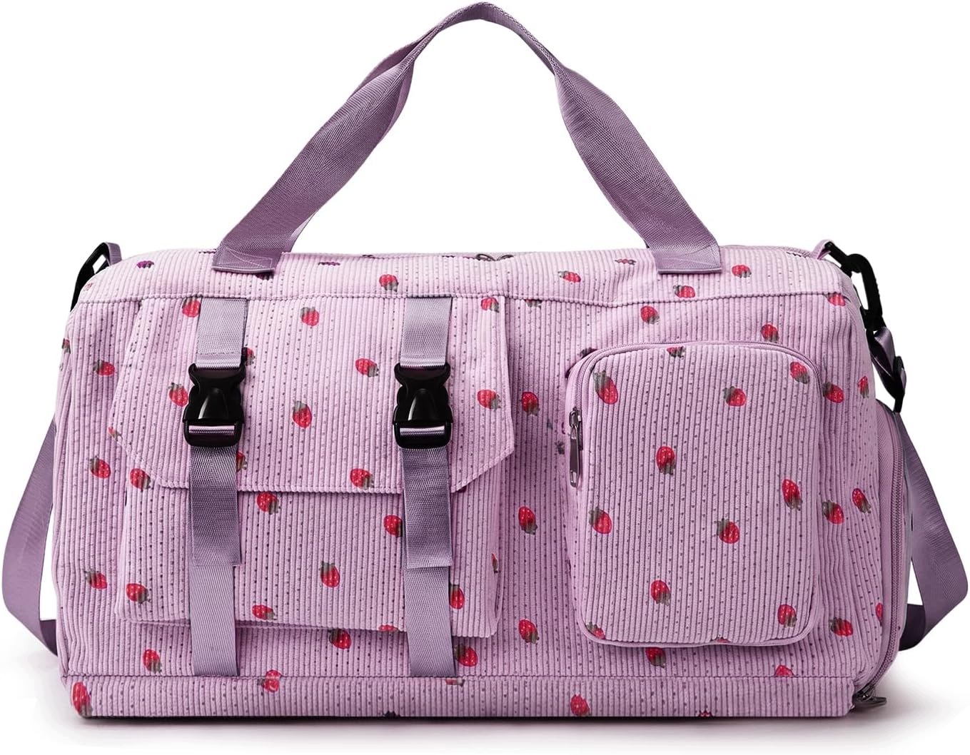 Torba sportowa fioletowa 45x25x27 cm na siłownię z komorą na buty
