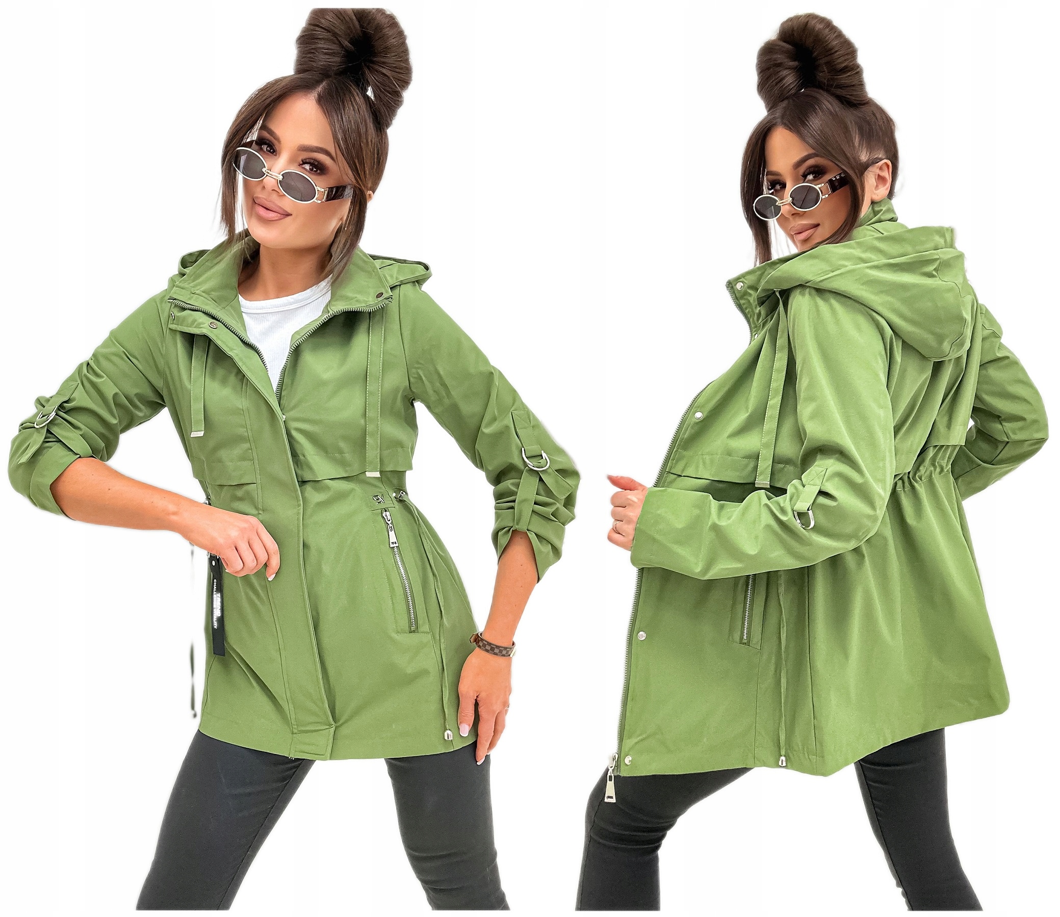 Kurtka Wiosenna Damska Przejsciowa Parka Z Kapturem Zielona 410 Rozmiar S