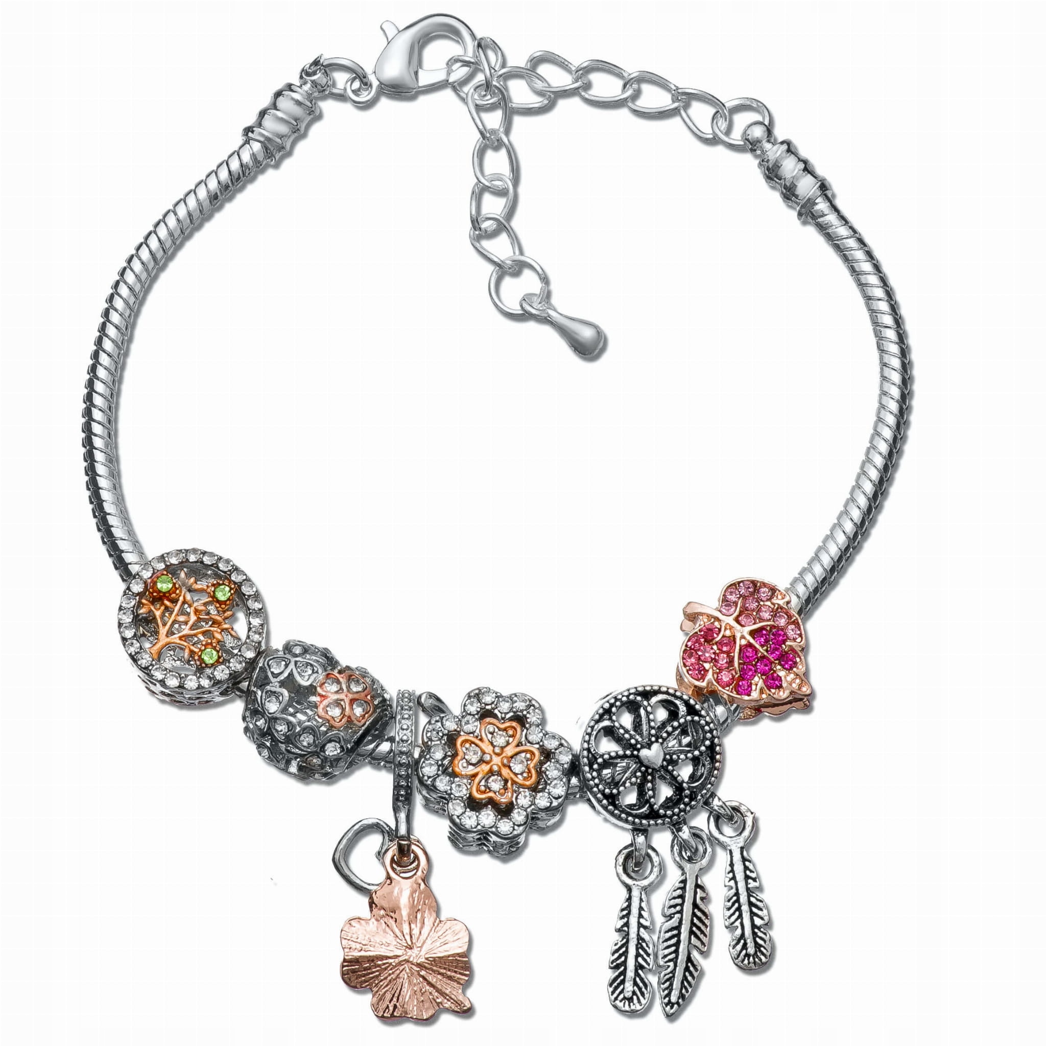 

Srebrna Bransoletka Modułowa Charms Z Zawieszkami