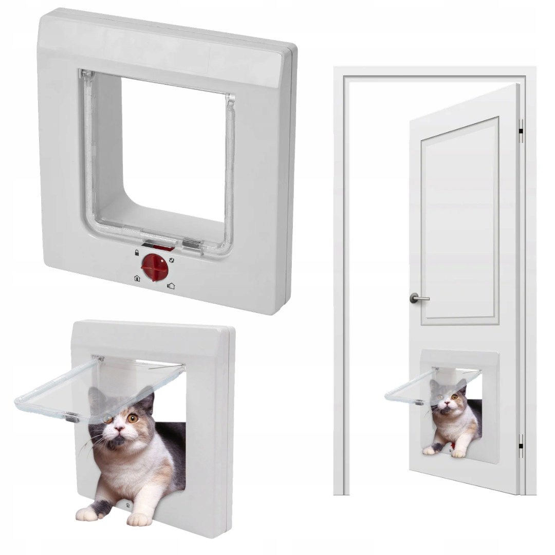 Levně Dvířka s klapkou pro kočky bílá 4 nastavení zámku 24x24x9 cm
