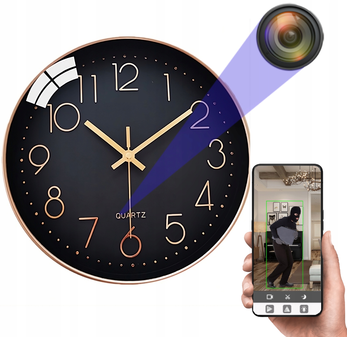 Skrytá Kamera WiFi Nástěnné Hodiny Špionážní Mini Detekce Náhled MK205