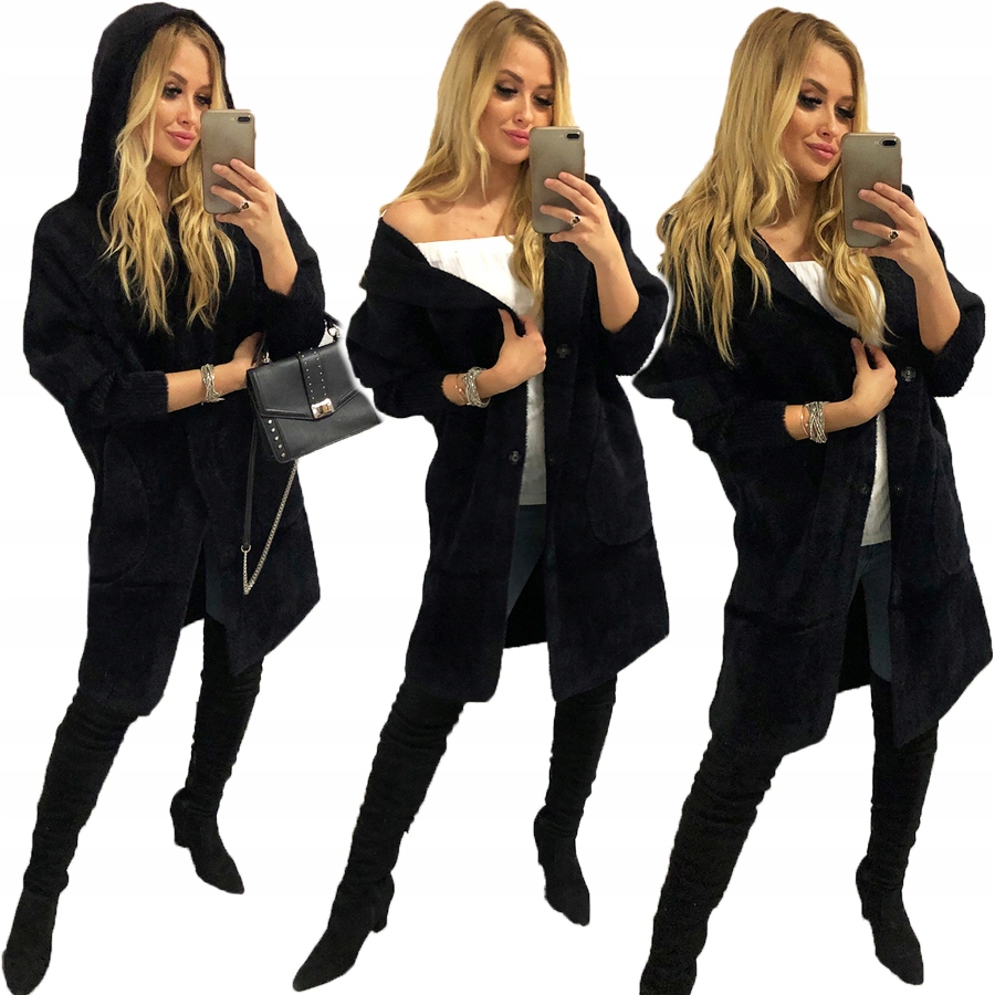 Alpaki Kabát Vlněná Bunda Barvy oversize Dlouhá Černá