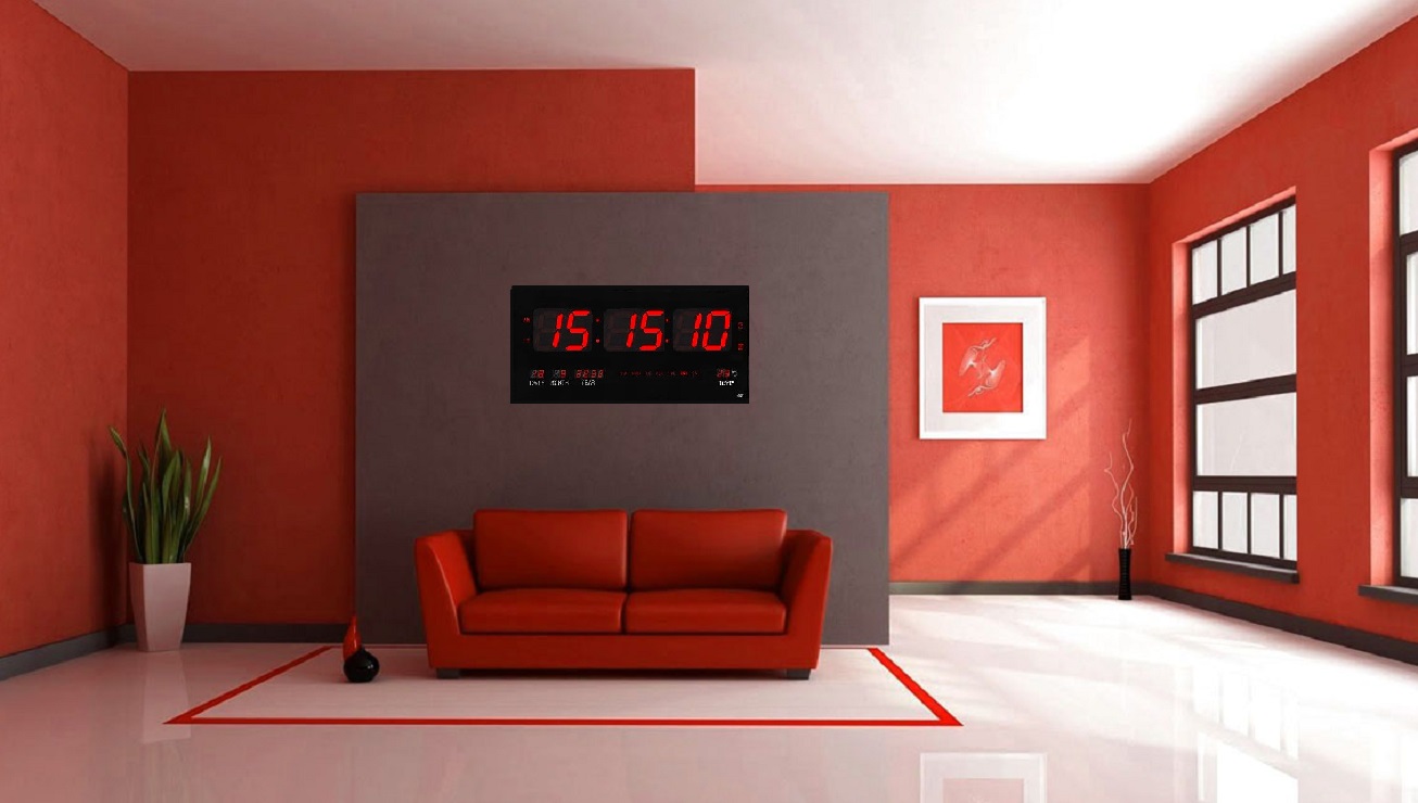 ZEGAR CYFROWY CZERWONY DUŻY XXL TERMOMETR DATA LED Szerokość całkowita 45.7 cm