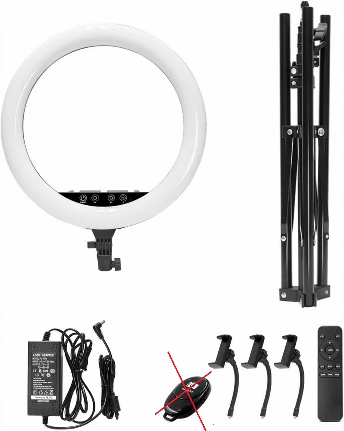 LAMPA PIERŚCIENIOWA 18" LED STATYW UCHWYTY NA TELEFON PILOT WISAMIC BR-18T