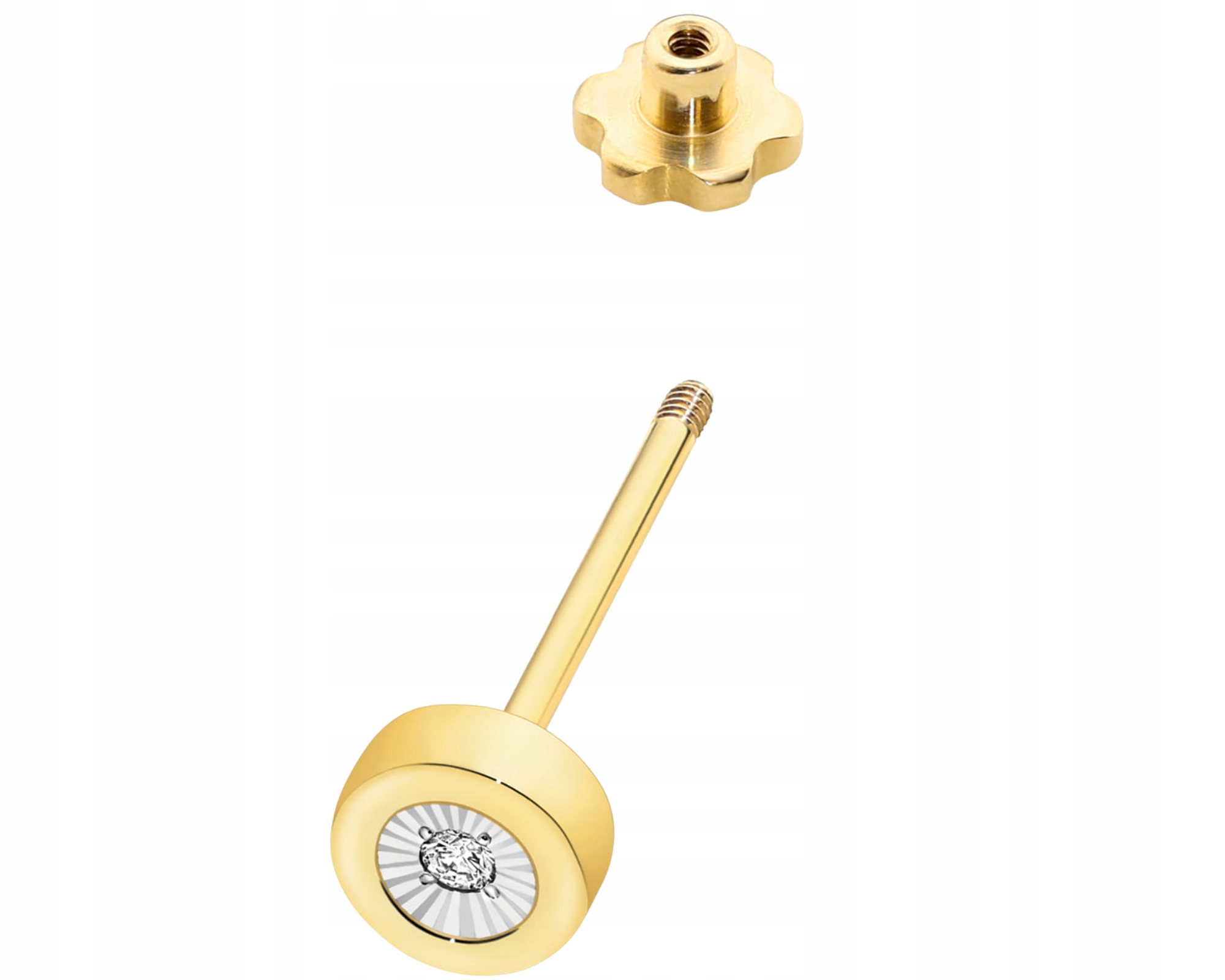 Zlatá Náušnice S Diamantem Kulatý 1 Kus Zlato 585 Gravírování Šroubovací Tyčinka